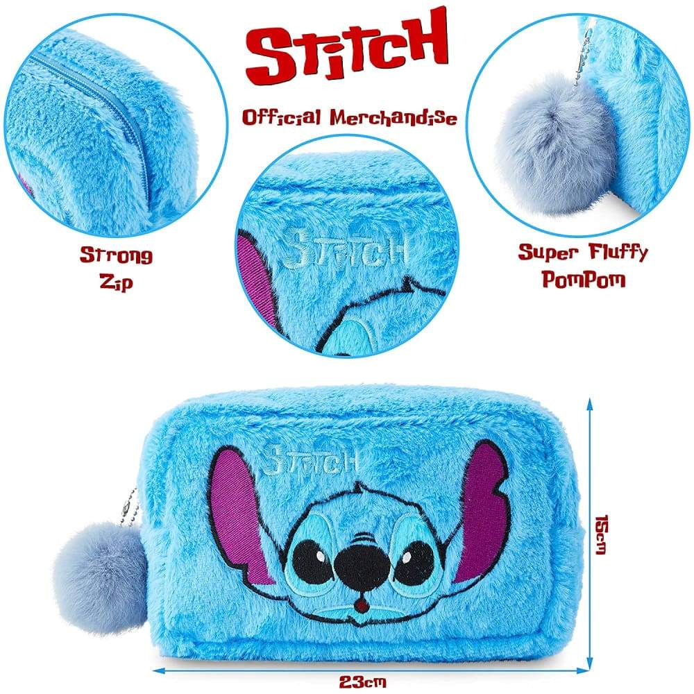Disney Lilo and Stitch Plush Makeup Bag with Fluffy Pom Pom for Women Or Girls - Image 7