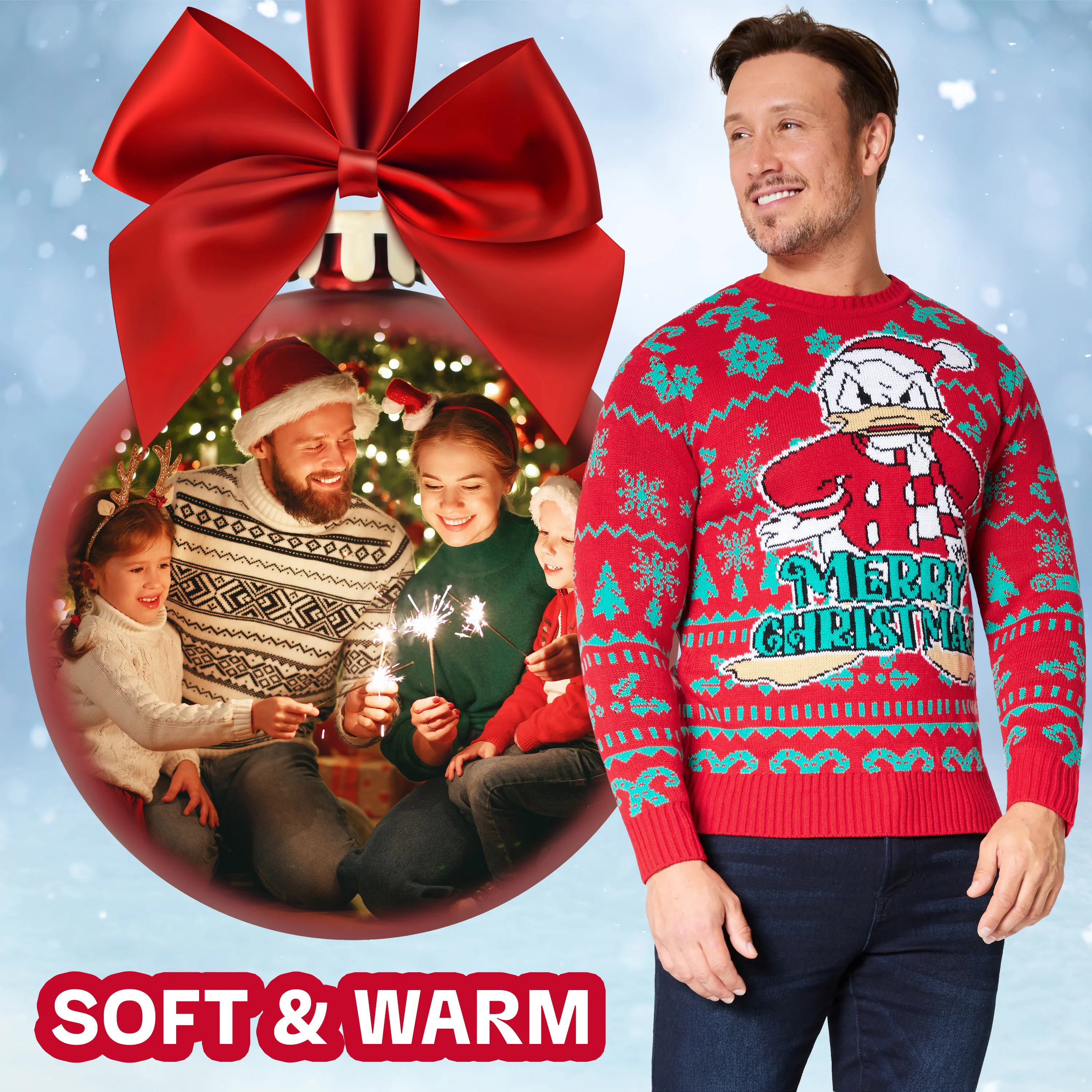 Disney Mens Christmas Jumper Crew Neck with Long Sleeves, Warm Cosy Xmas Jumper - Gifts for Men - Image 3
