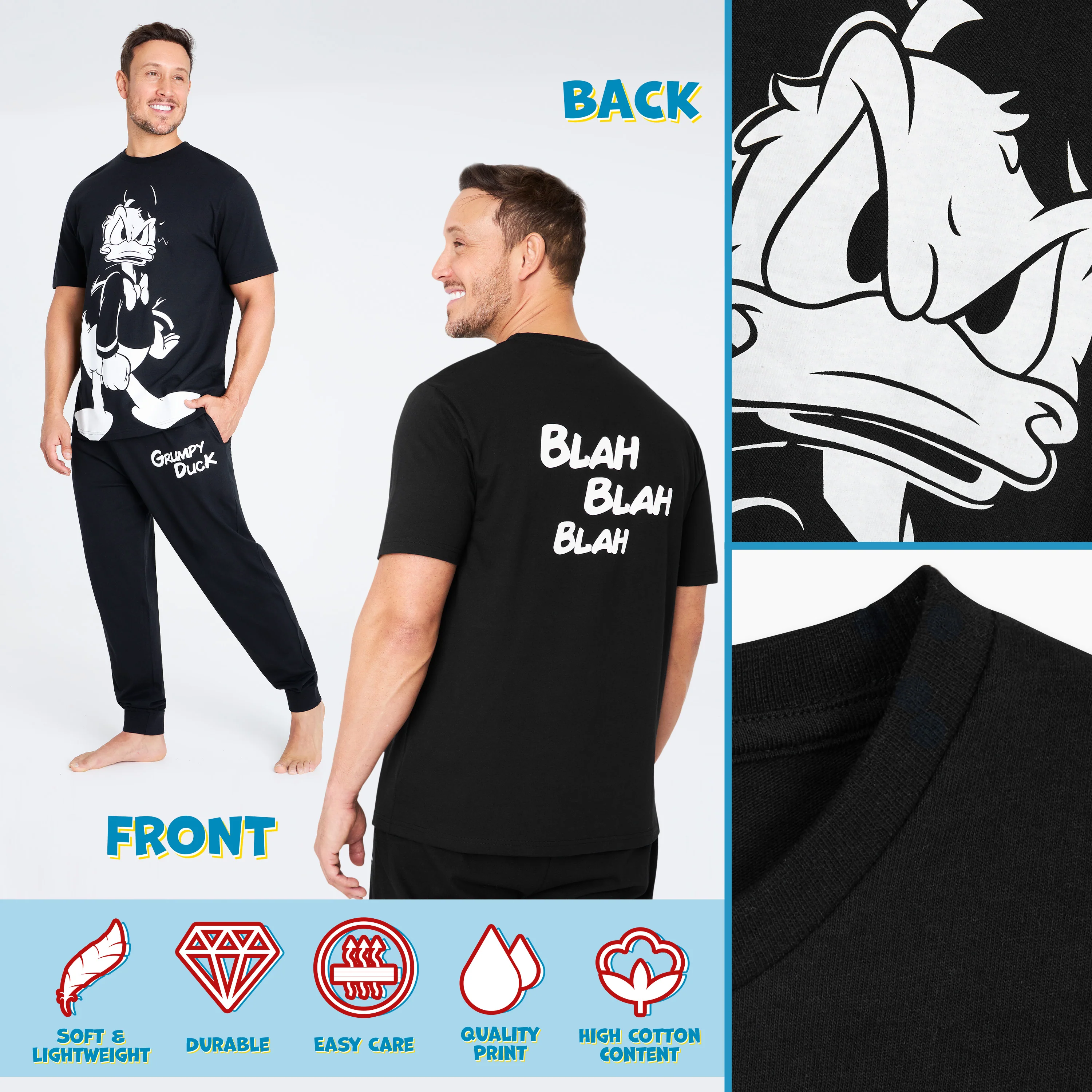Disney Mens Pyjamas Jack Skellington Donald Duck Grumpy Men's Nightwear Set T-Shirt Long Bottoms PJs M-3XL Loungewear - Image 4