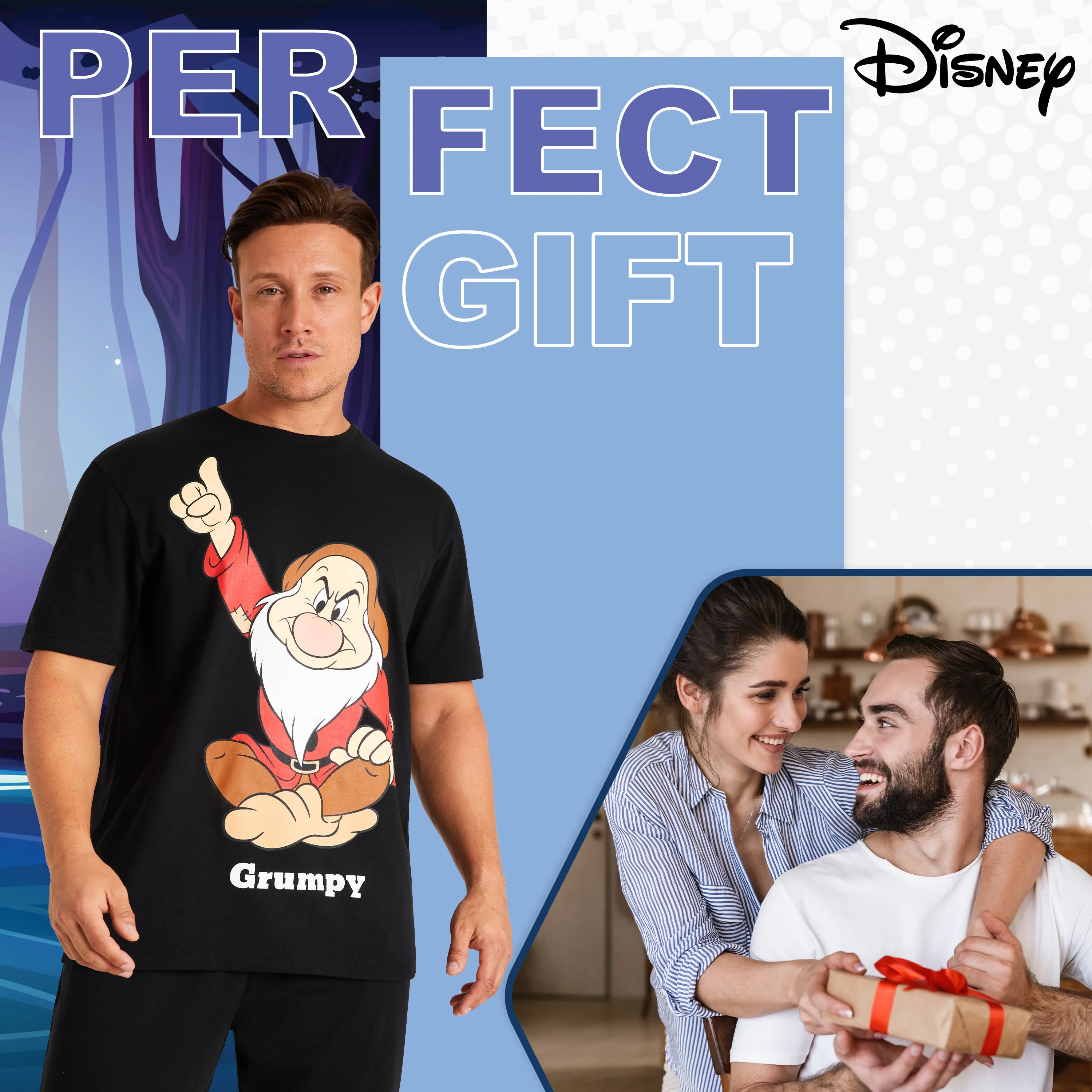 Disney Mens Pyjamas, Nightwear Set T-Shirt & Long Bottoms - Grumpy - Image 3