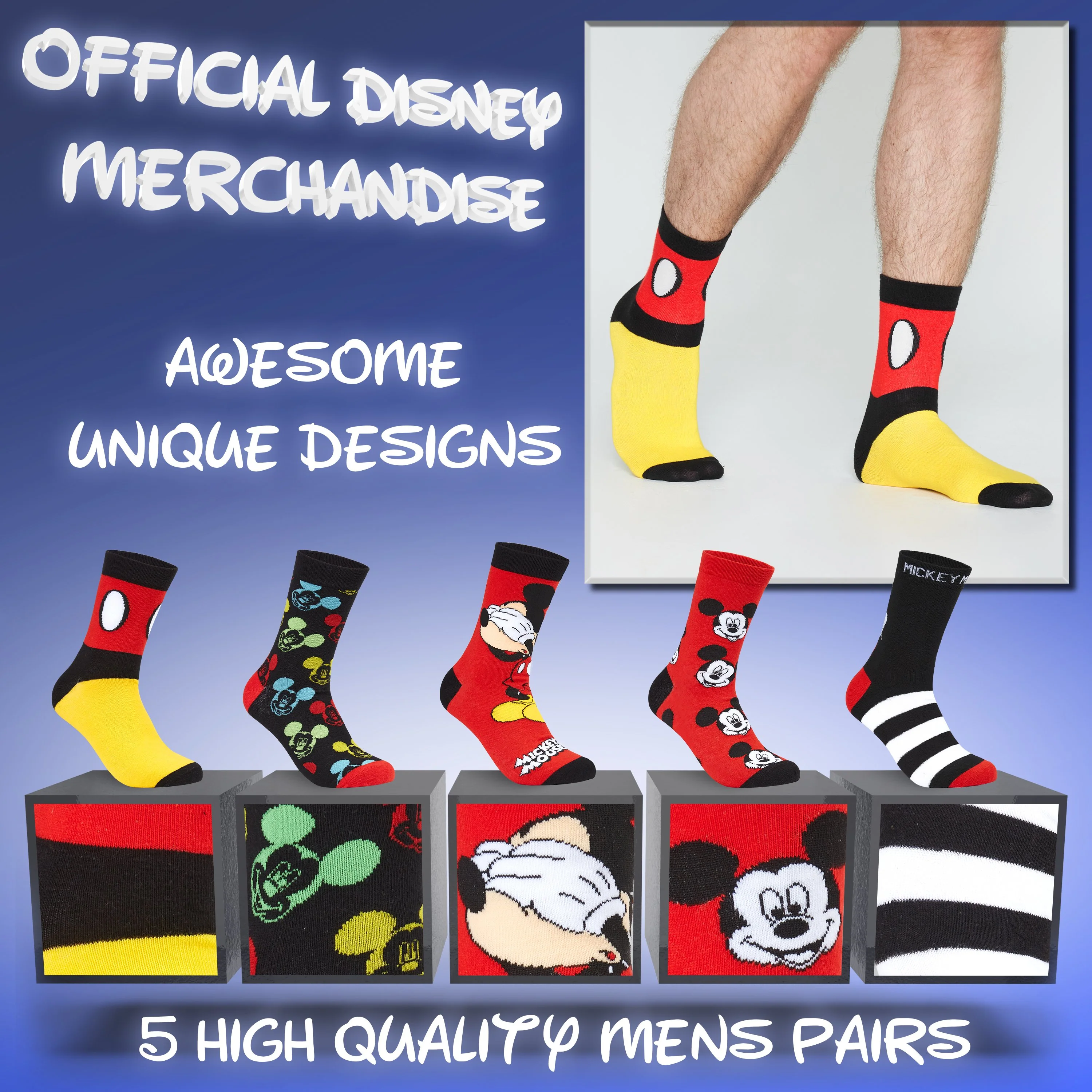 Disney Mens Socks, Novelty Socks Mickey Mouse 5 Pack Socks - Image 2