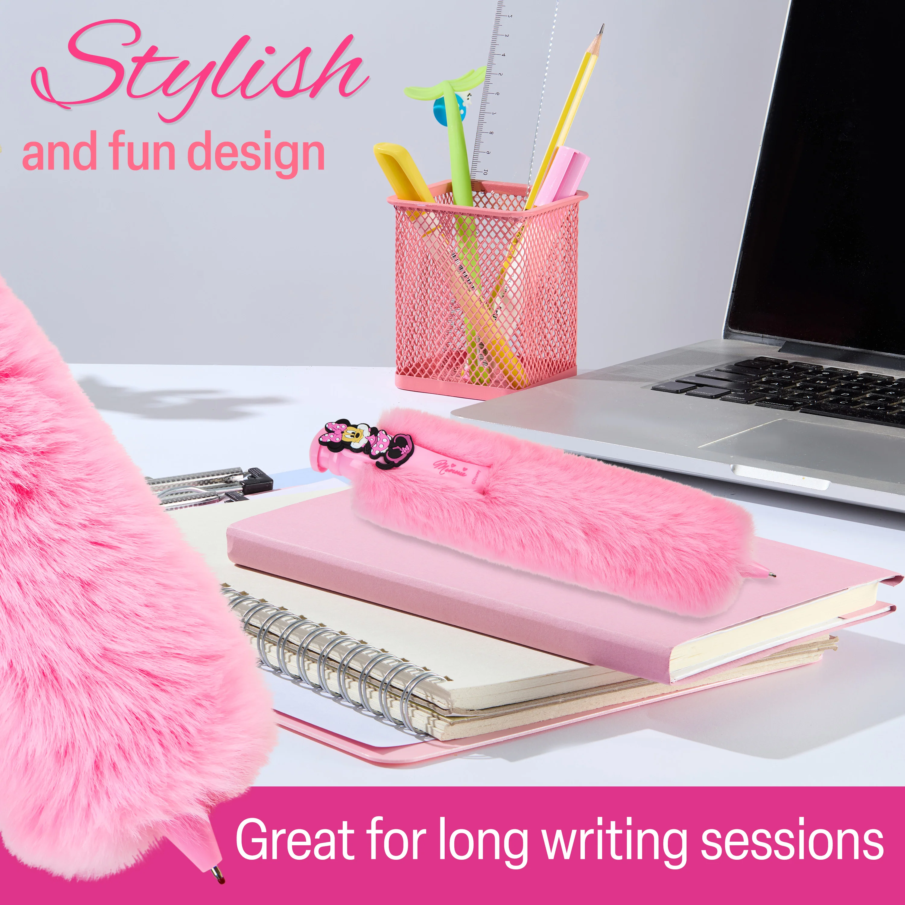 Disney Minnie Mouse Retractable Ballpoint Pen, Fluffy Novelty Pen - Girls Gifts (Pink) - Image 4