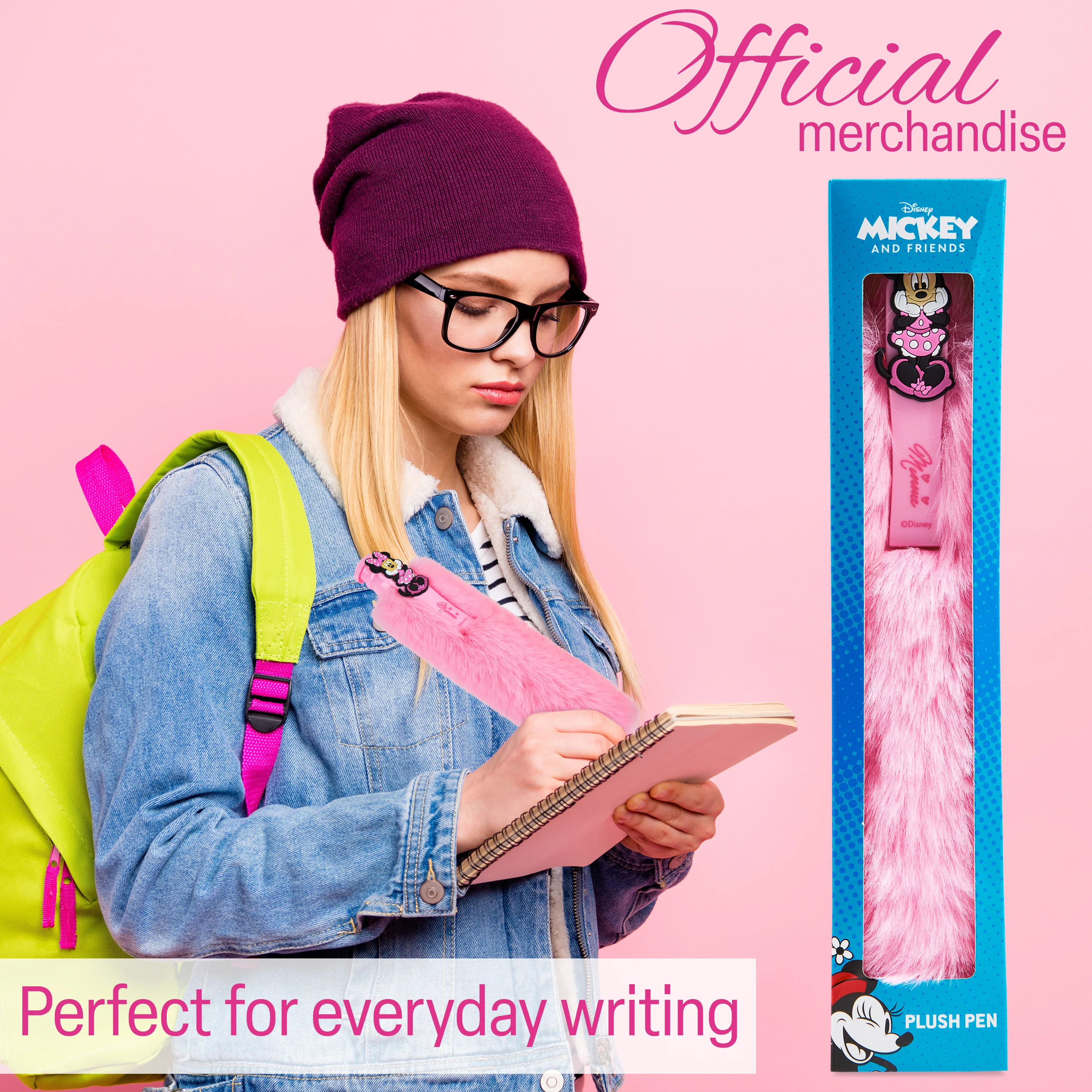 Disney Minnie Mouse Retractable Ballpoint Pen, Fluffy Novelty Pen - Girls Gifts (Pink) - Image 5