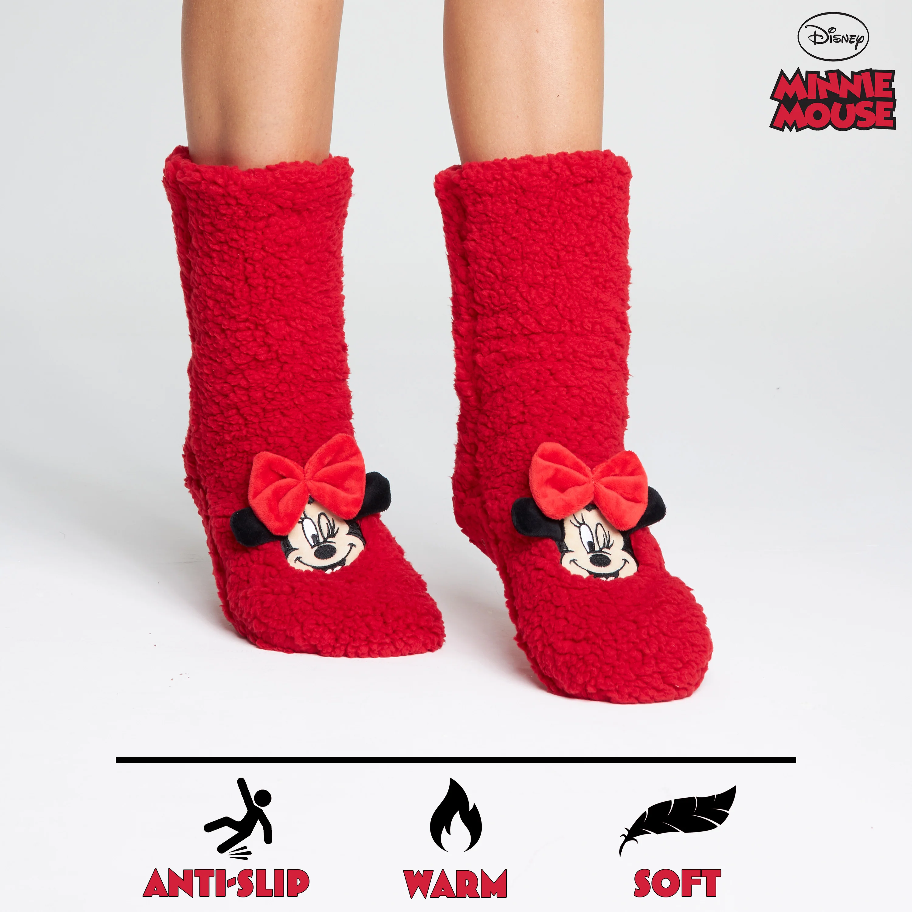 Disney Minnie Slipper Socks for Women and Teenagers Fleece Non Slip One Size - Image 6