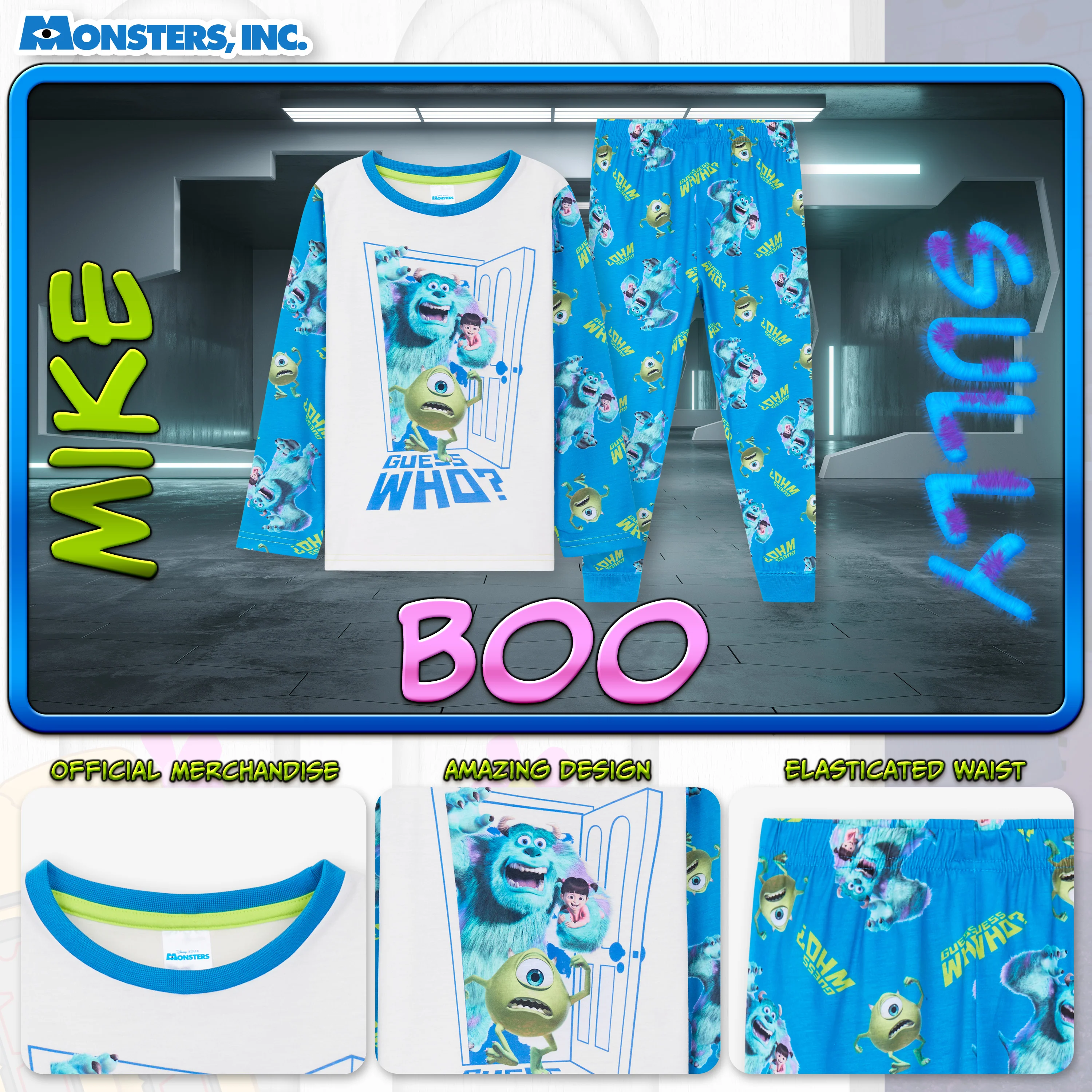 Disney Monsters Inc Pyjamas for Kids - 2 Piece Lounge Wear Long Top and Bottoms - Image 3
