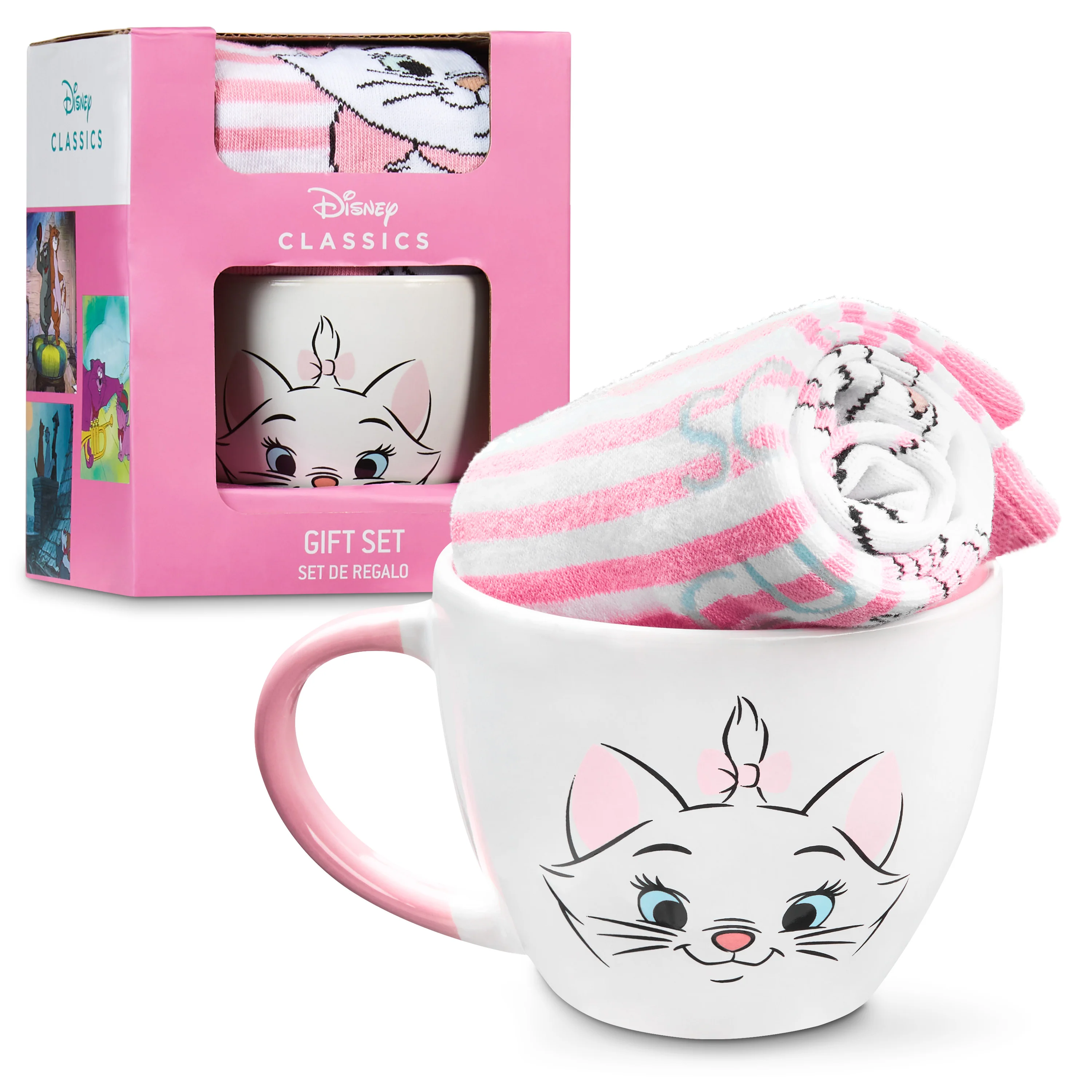 Disney Stitch Mug and Socks Gift Set for Women Teenagers Cute Ceramic Mug Soft Calf Socks, Stocking Filler Gifts for Her (Pink Marie)
