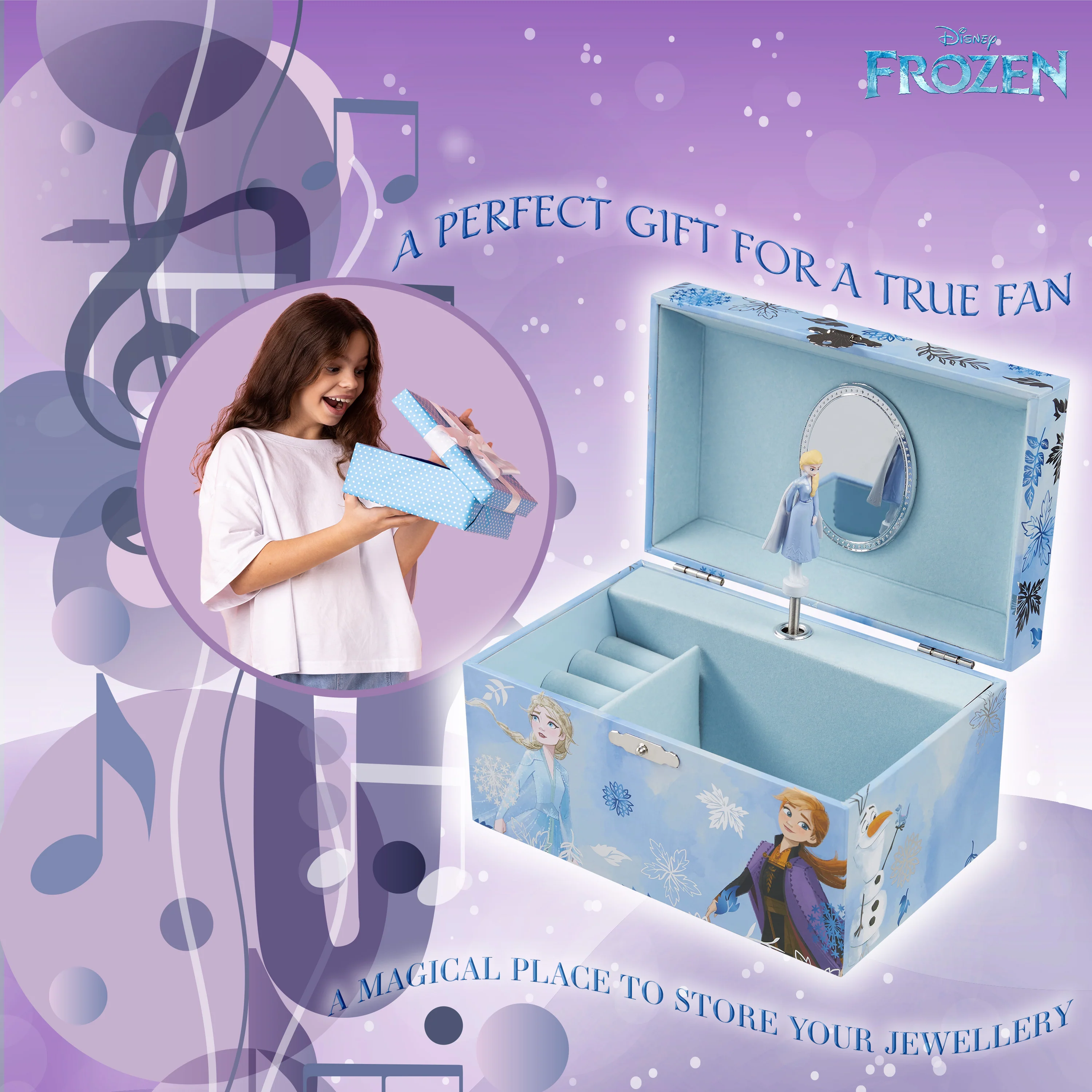 Disney Musical Jewellery Box for Girls, Princess Frozen Gifts (Blue Frozen) - Image 2