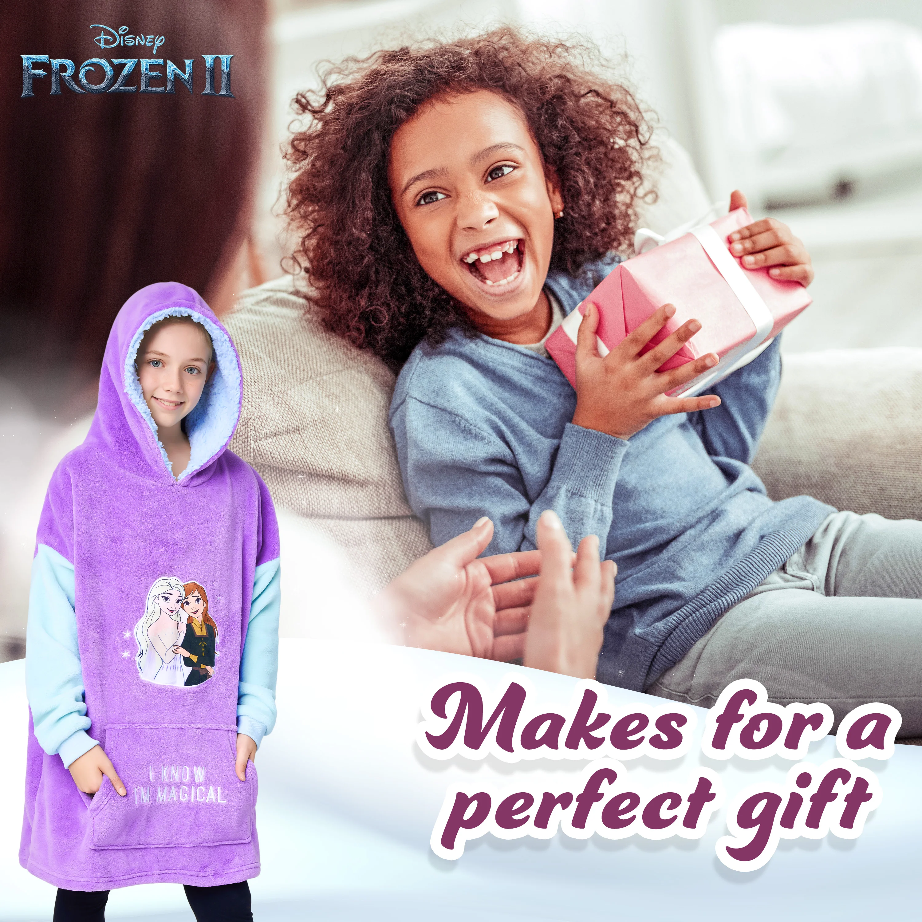 Disney Oversized Hoodie Blanket for Girls, Frozen Gifts for Girls (Multi) - Image 2