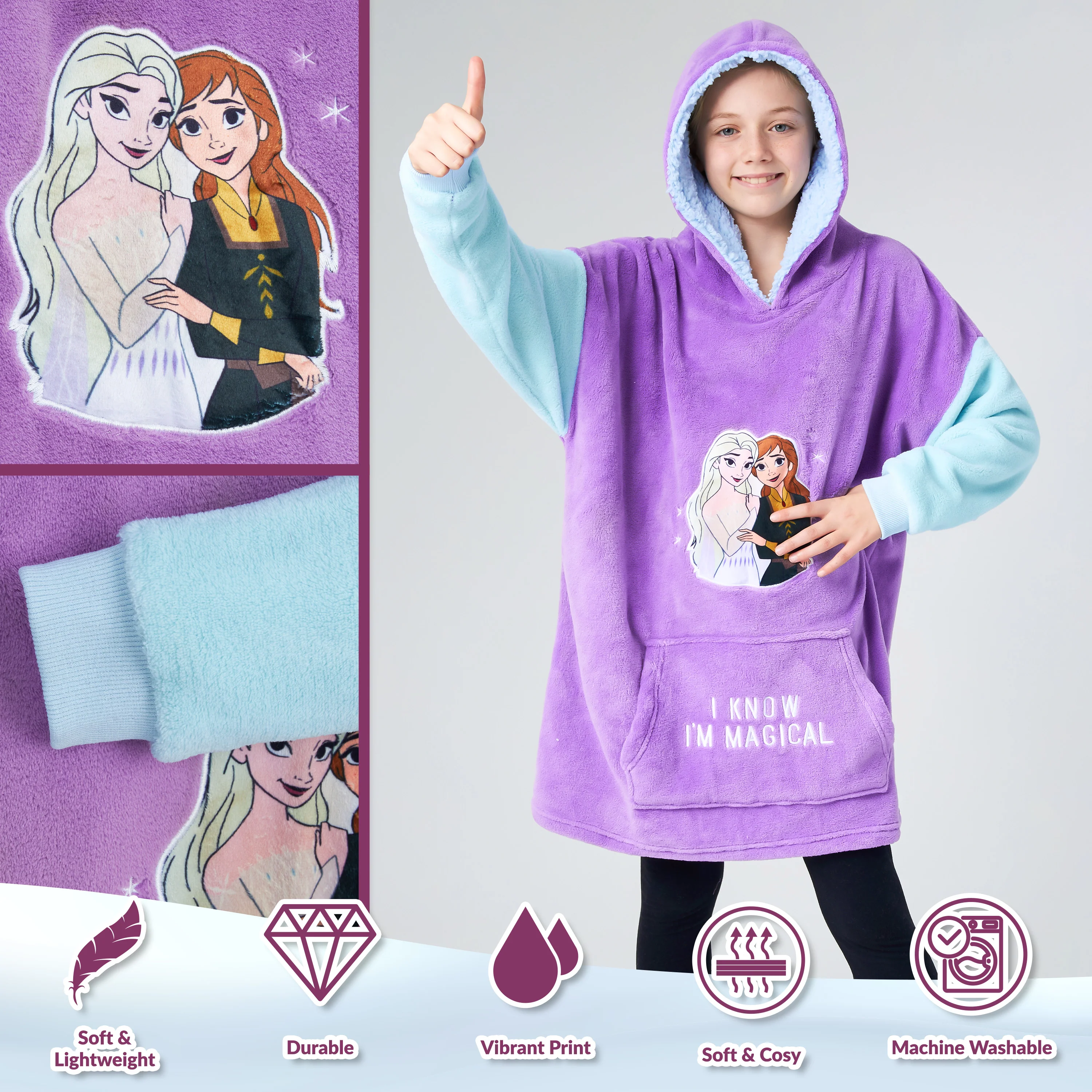 Disney Oversized Hoodie Blanket for Girls, Frozen Gifts for Girls (Multi) - Image 4