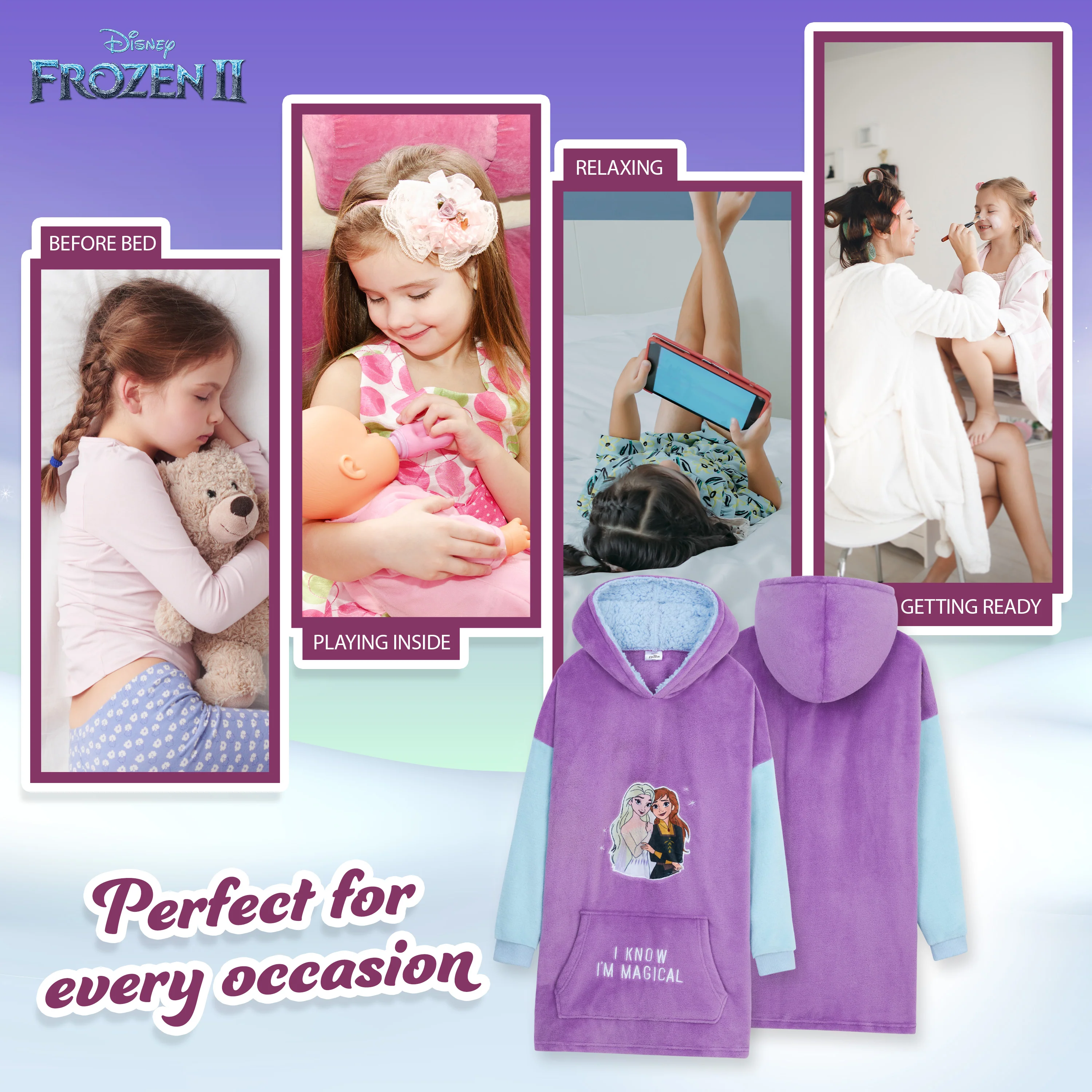 Disney Oversized Hoodie Blanket for Girls, Frozen Gifts for Girls (Multi) - Image 5