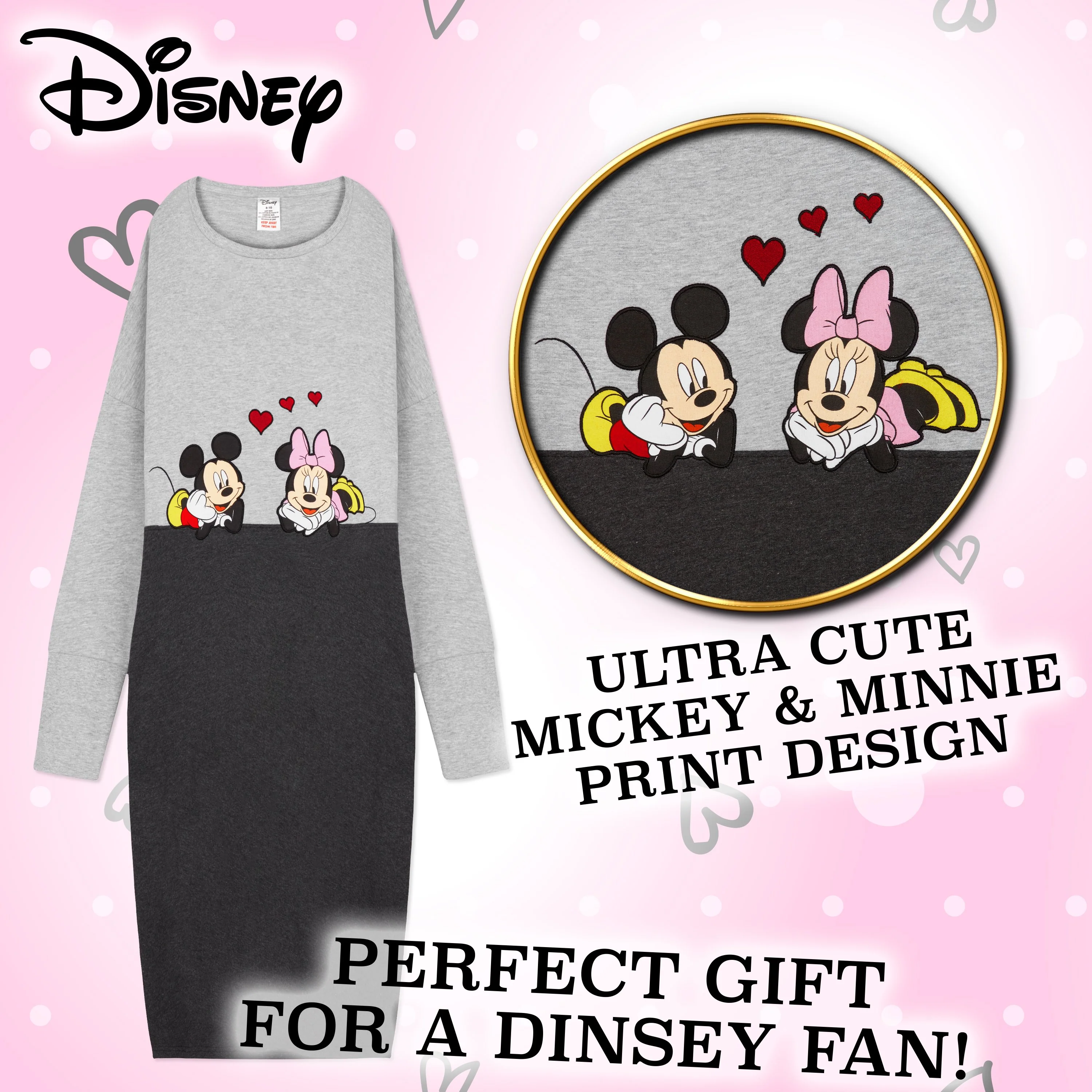 Disney Oversized Sweatshirt Dress for Women Mickey & Minnie Casual Sweater Dress - Image 3