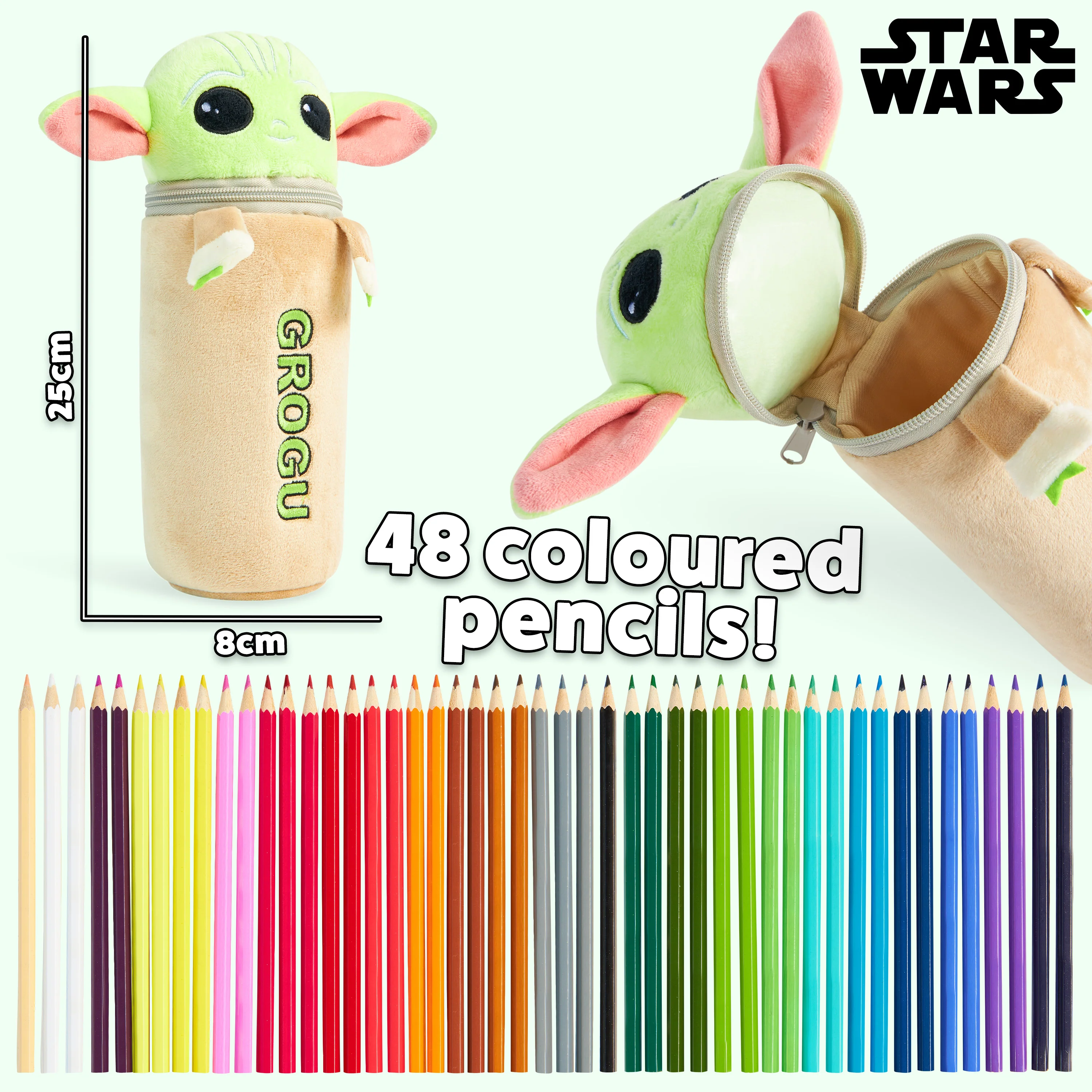 Disney Pencil Case with 48 Colouring Pencils Included -Multi Baby Yoda - Image 6
