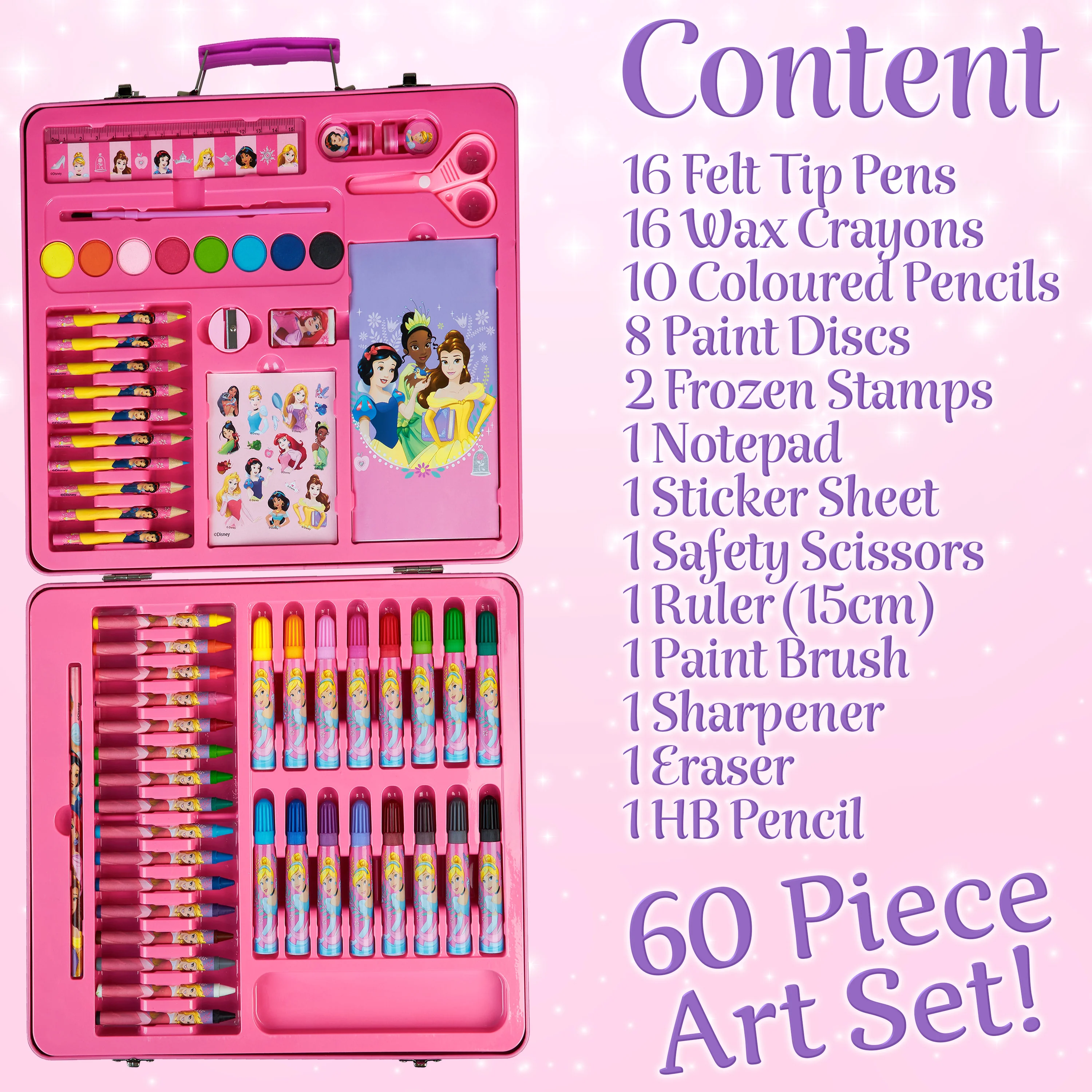 Disney Princess Art Set, Arts and Crafts for Kids 60 Pieces Colouring Sets - Image 4