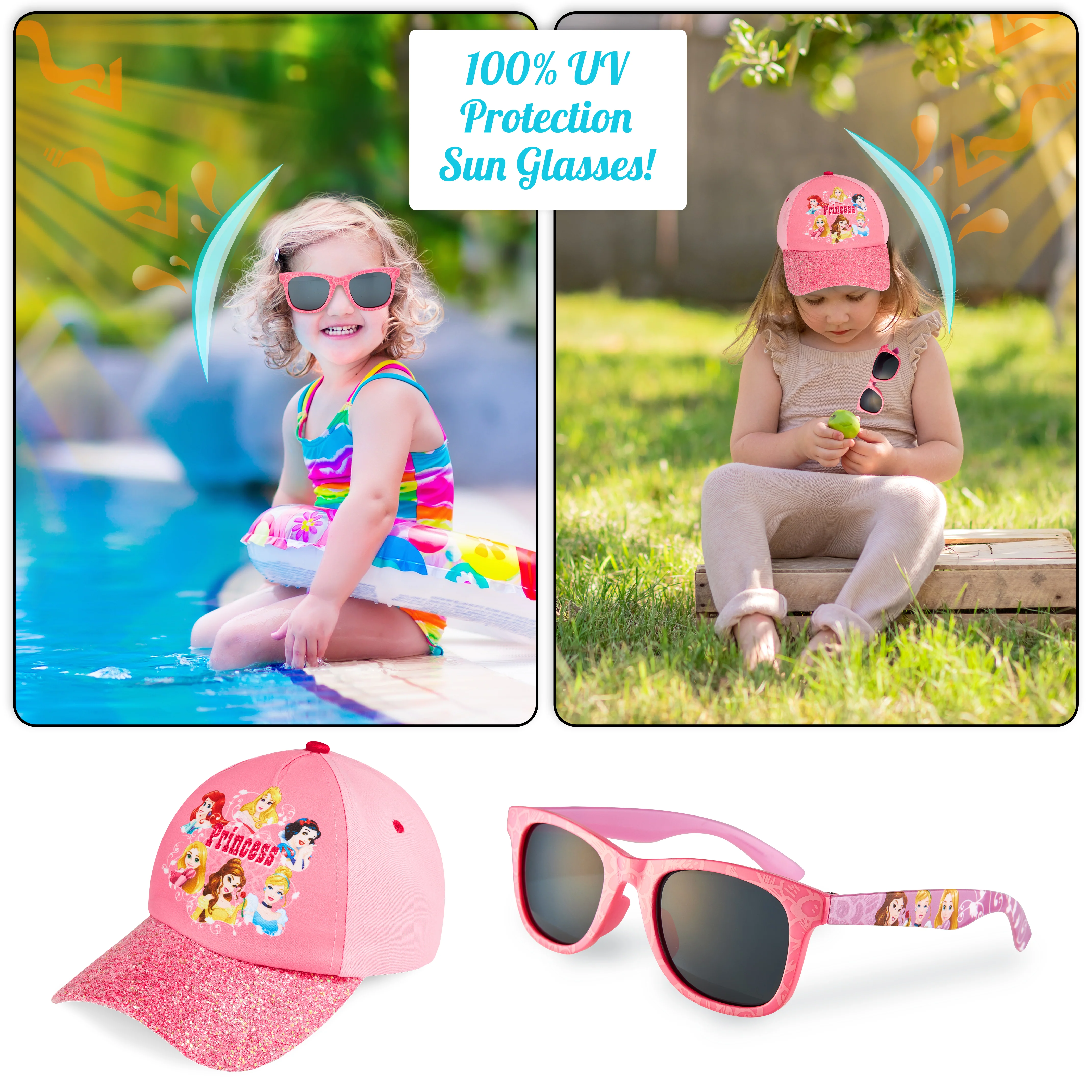 Disney Princess Baseball Cap & Kids Sunglasses, Girls Sun Hat & Sunglasses - Image 2