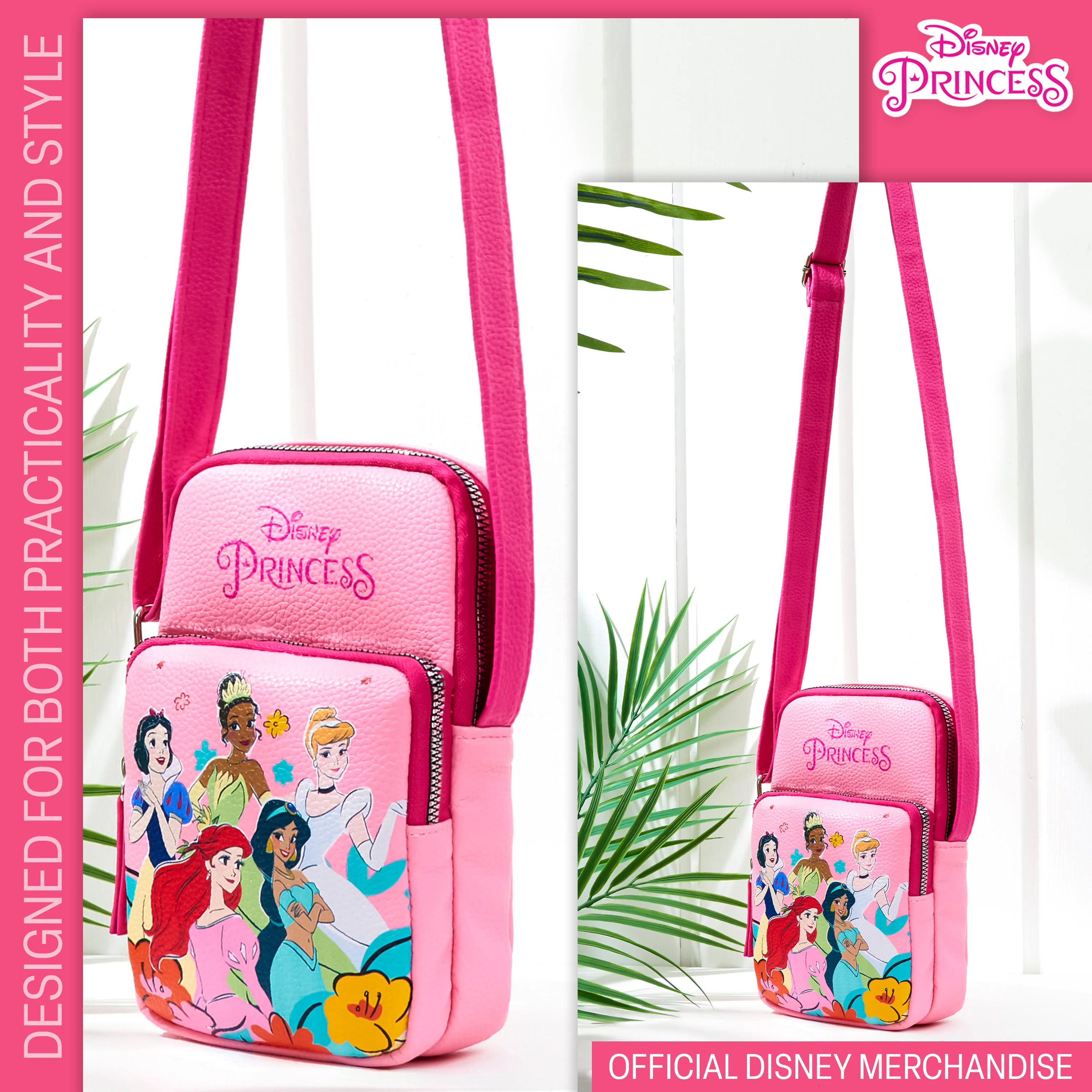 Disney Princess Girls Crossbody Bag with Compartments & Adjustable Strap Shoulder Bag - Image 4