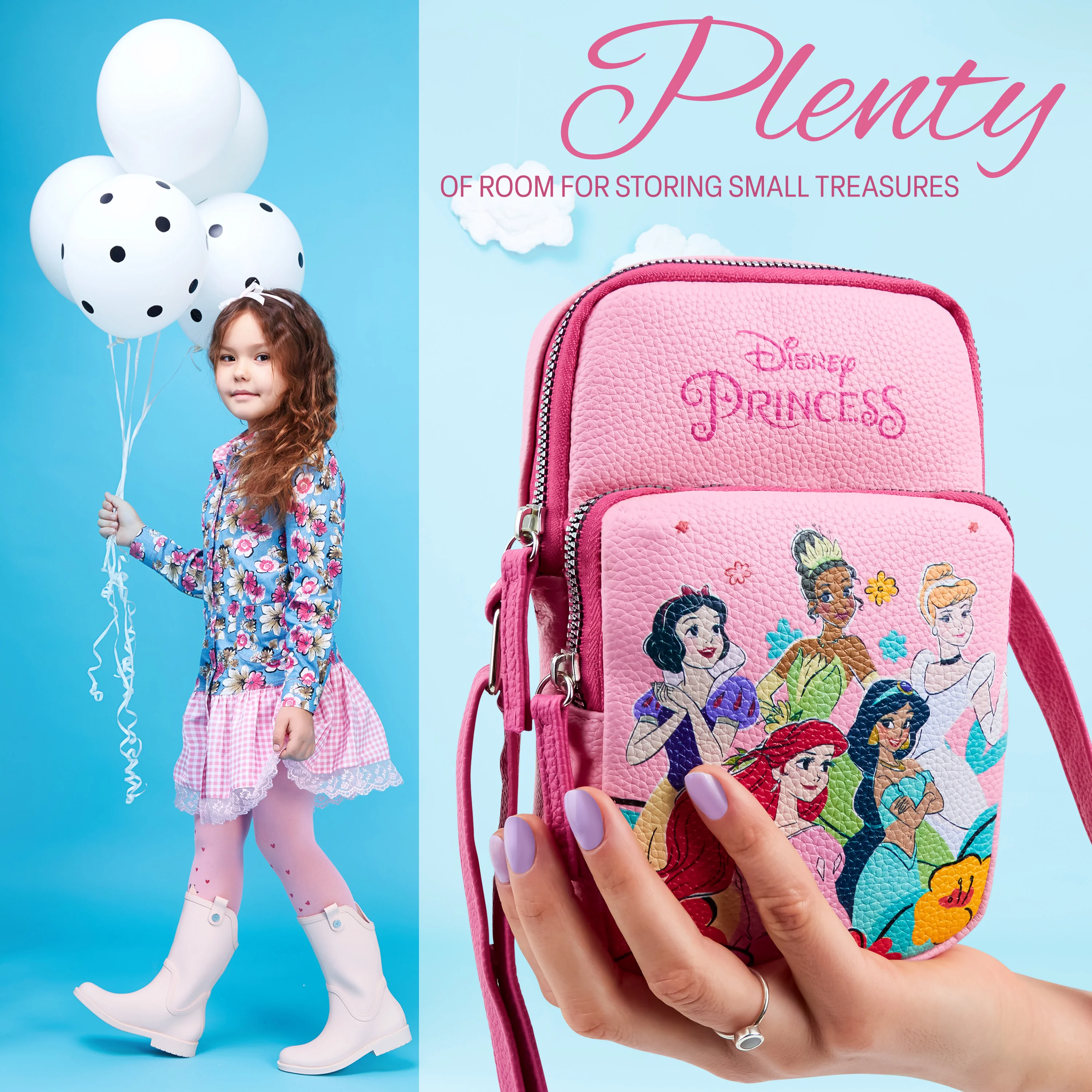 Disney Princess Girls Crossbody Bag with Compartments & Adjustable Strap Shoulder Bag - Image 5