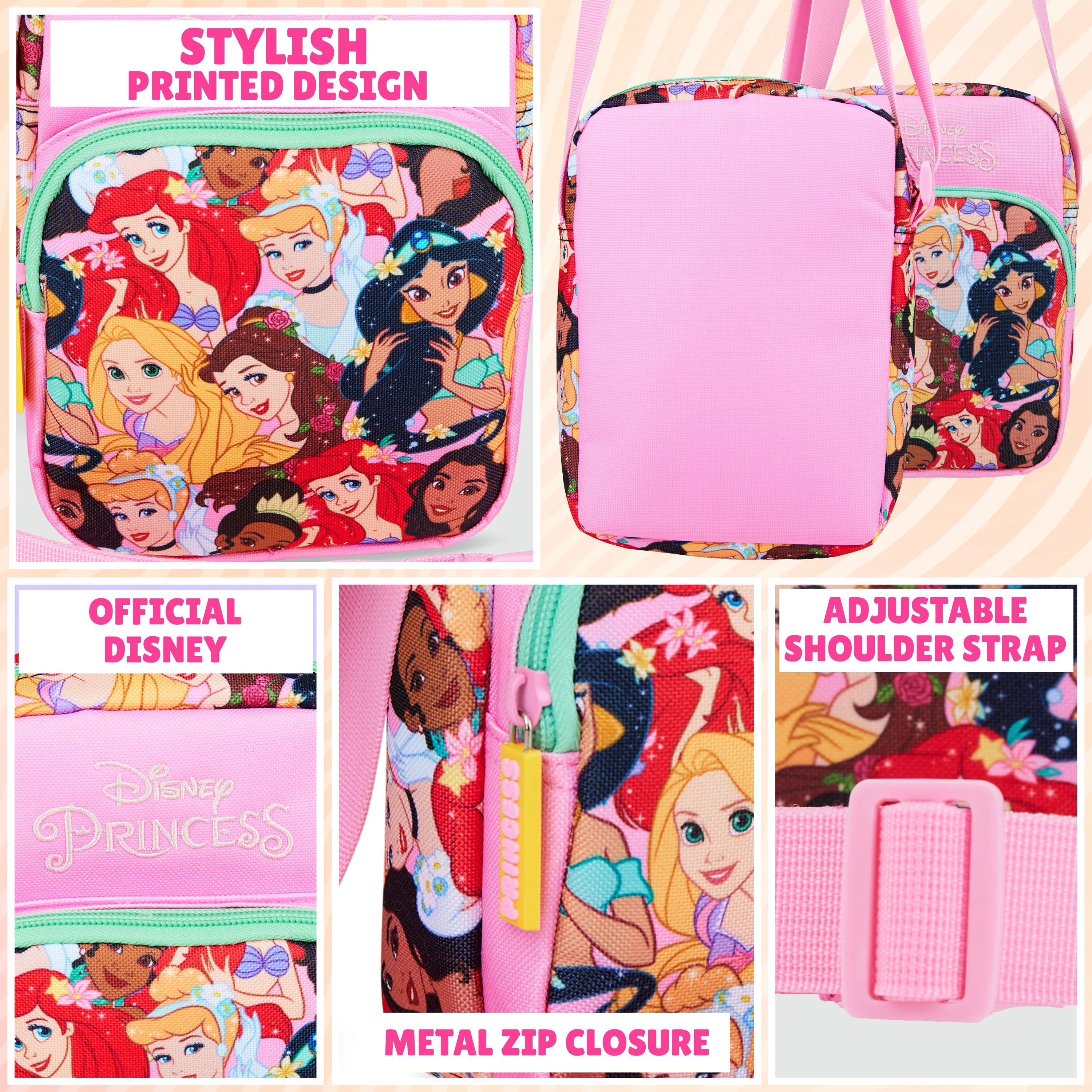 Disney Princess Handbag for Girls Cross Body Bag Teens with Adjustable Strap - Image 4