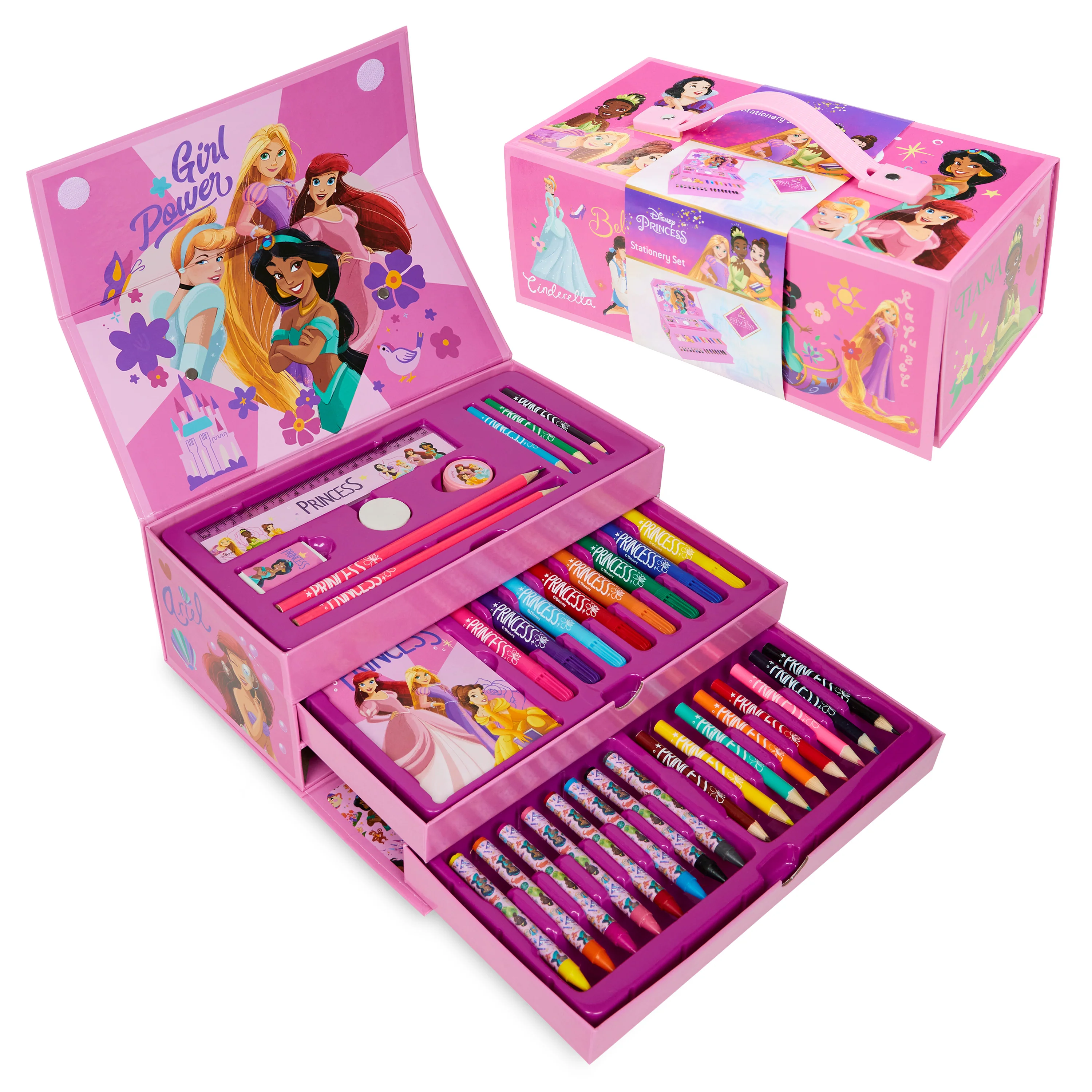 Disney Princess Kids Art Set, Colouring Pencils Pens Crayons Art Supplies in Art Box 30 Plus