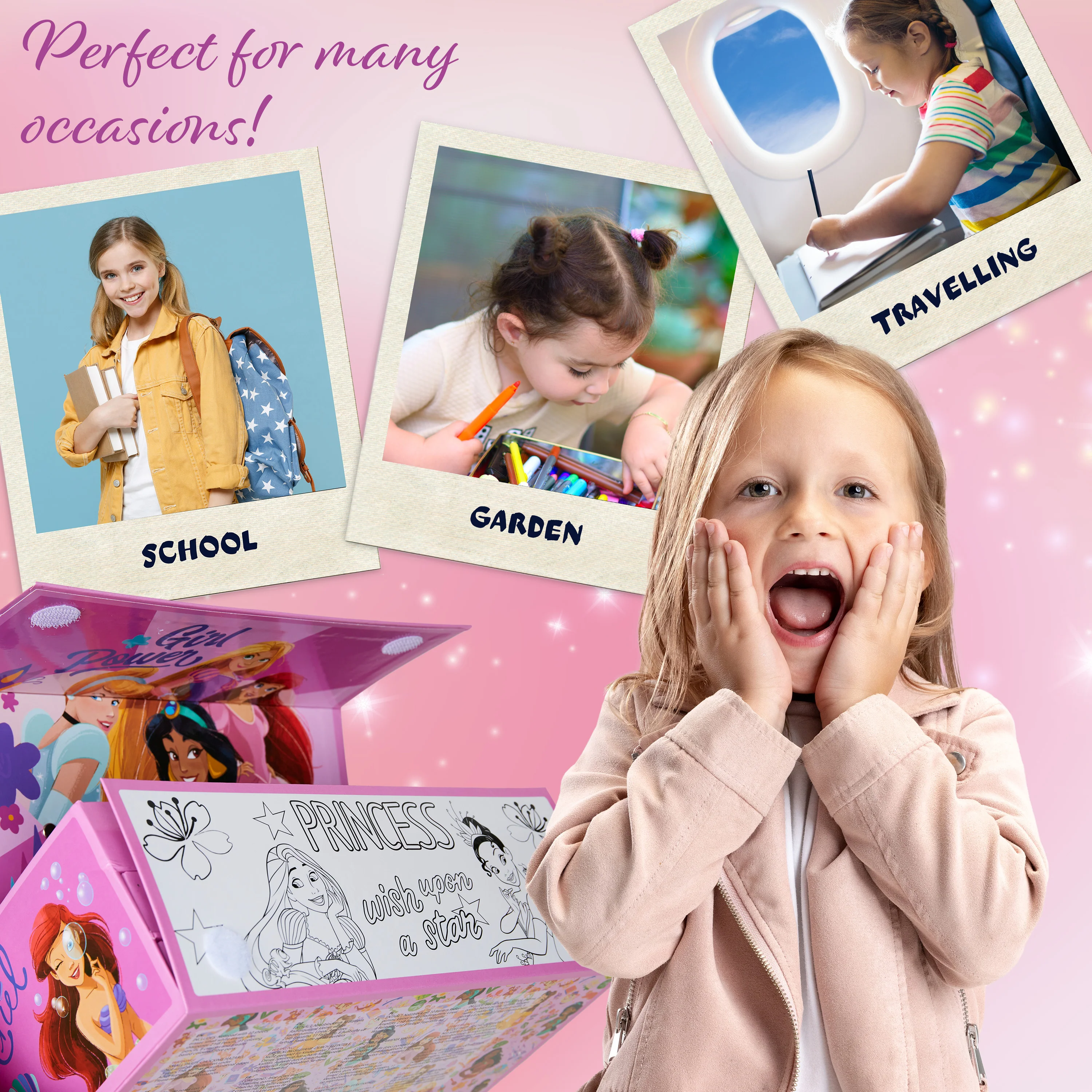 Disney Princess Kids Art Set, Colouring Pencils Pens Crayons Art Supplies in Art Box 30 Plus - Image 3