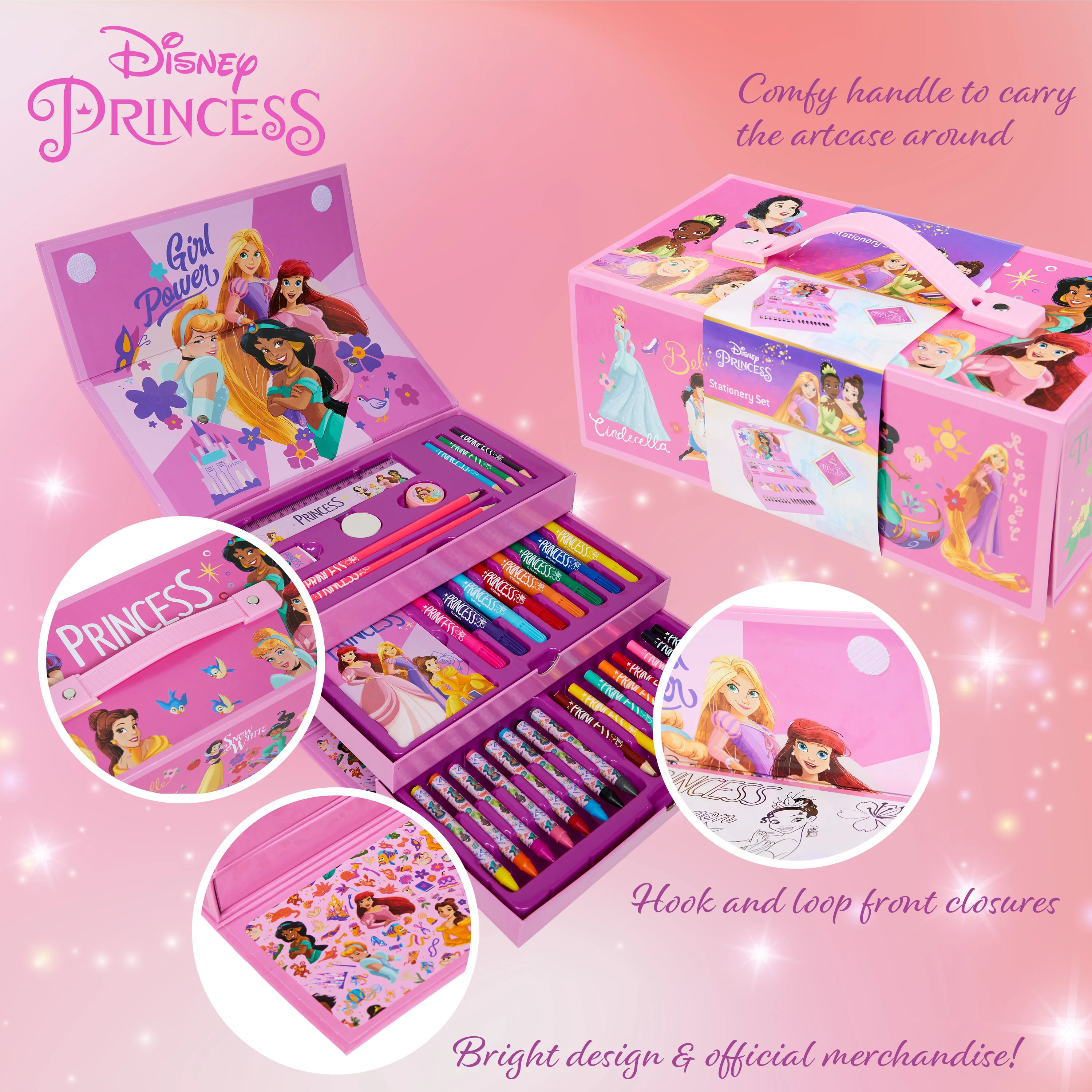 Disney Princess Kids Art Set, Colouring Pencils Pens Crayons Art Supplies in Art Box 30 Plus - Image 5
