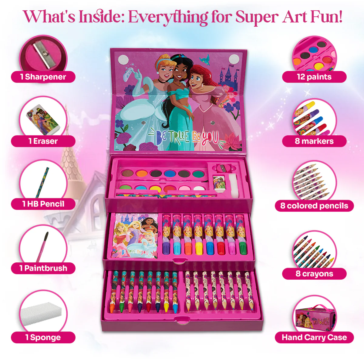 Disney Princess Kids Colouring Sets - 40 Plus Pieces - Image 2