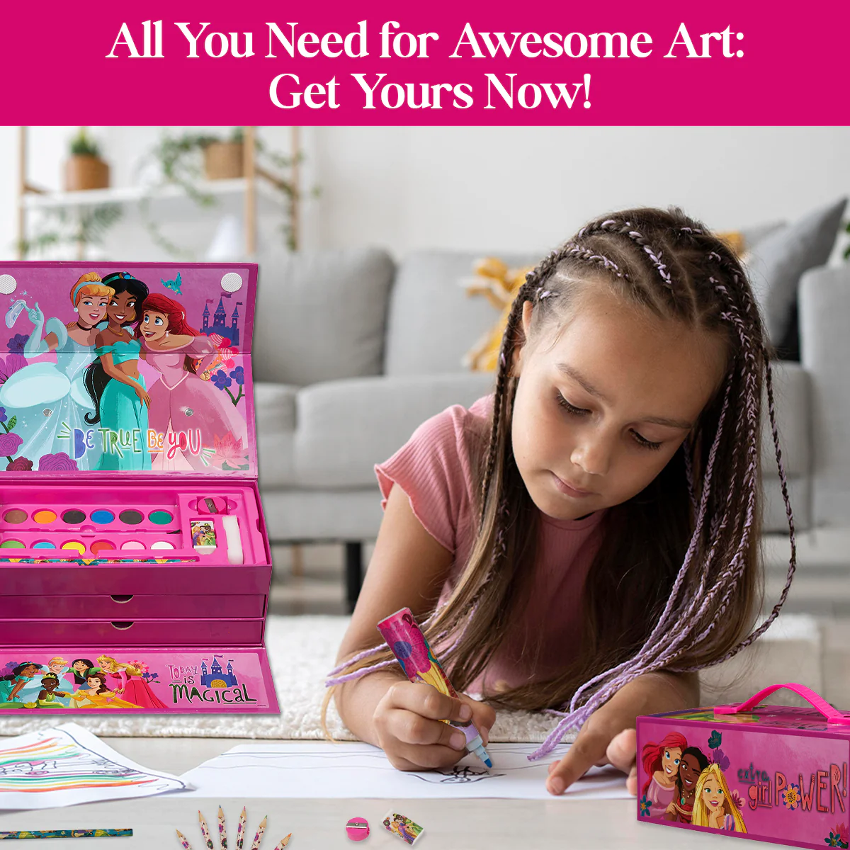 Disney Princess Kids Colouring Sets - 40 Plus Pieces - Image 4