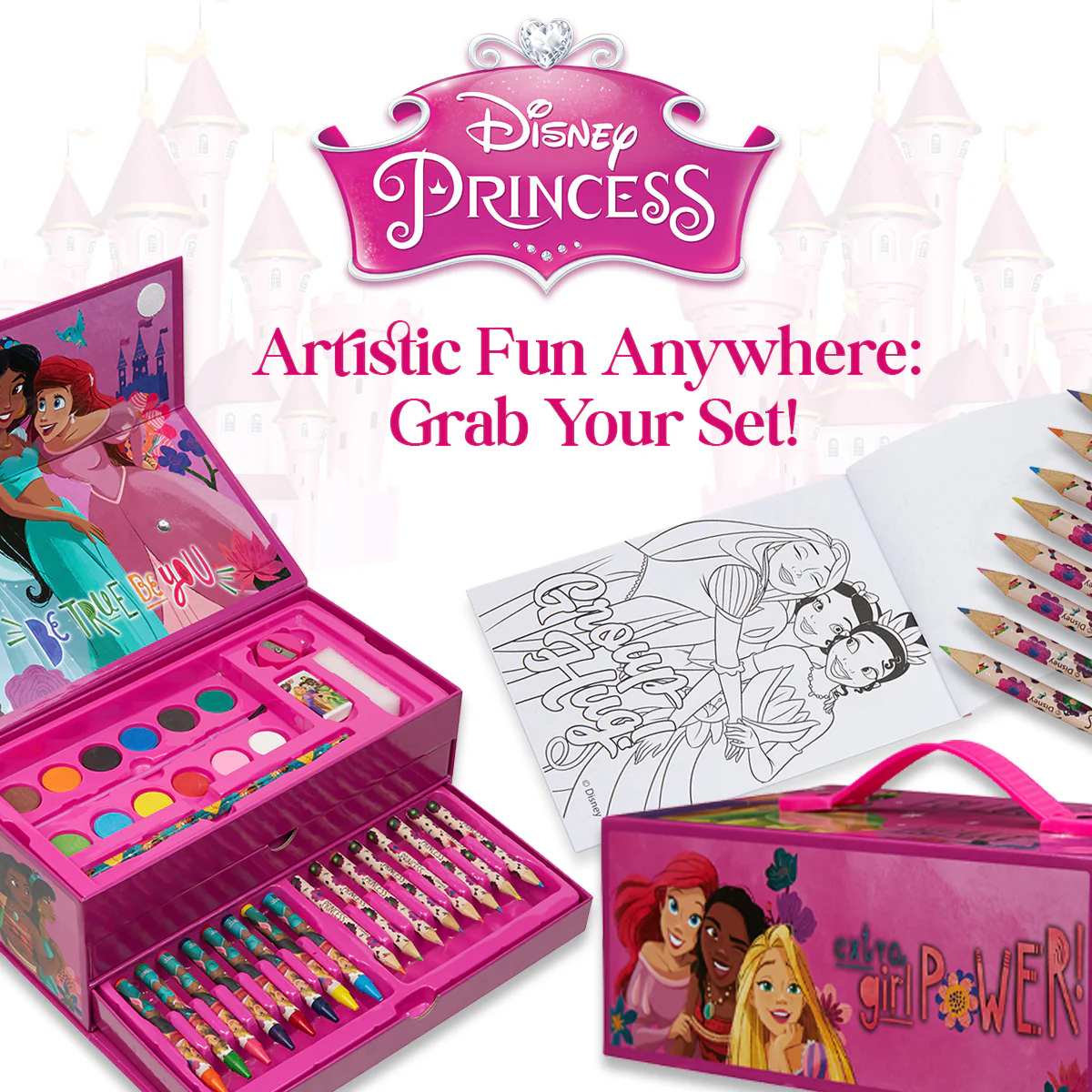 Disney Princess Kids Colouring Sets - 40 Plus Pieces Paints Colouring Pencils Crayons - Image 5