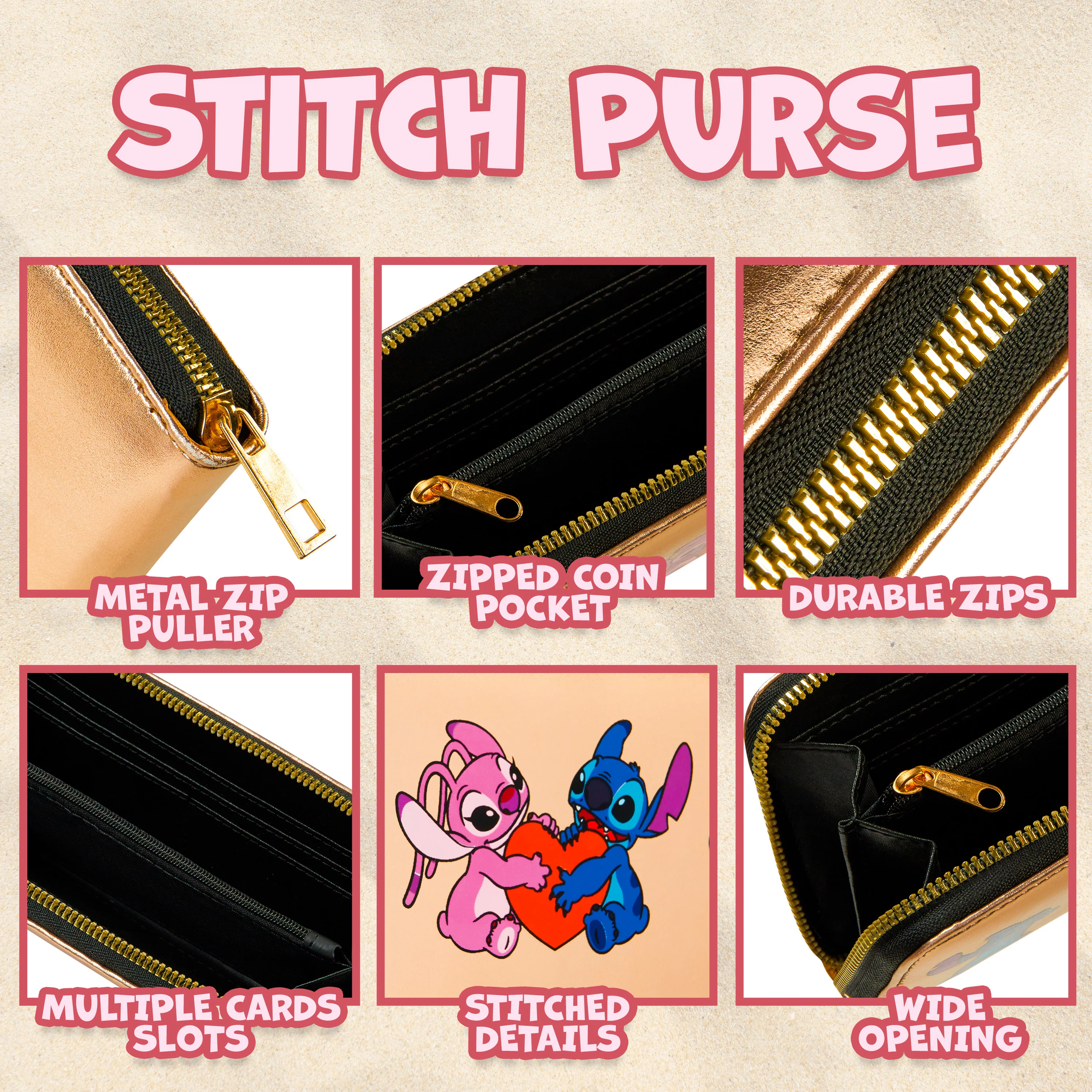 Disney Purses for Women, Stitch Coin Purse with Card Slots, Gifts for Women (Gold) - Image 7