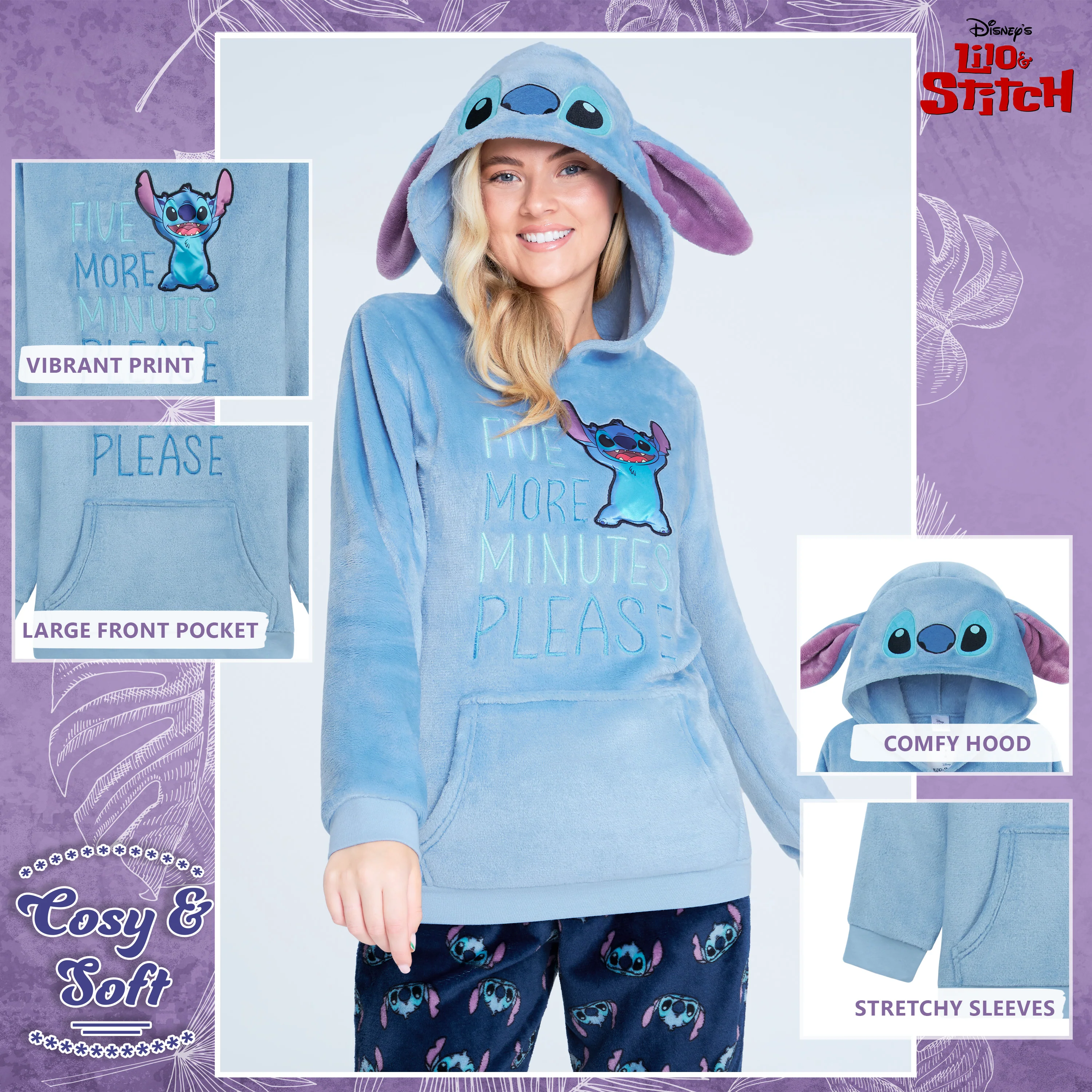 Disney Pyjamas for Women, Fluffy Ladies Fleece Eeyore  Pyjamas - Image 4