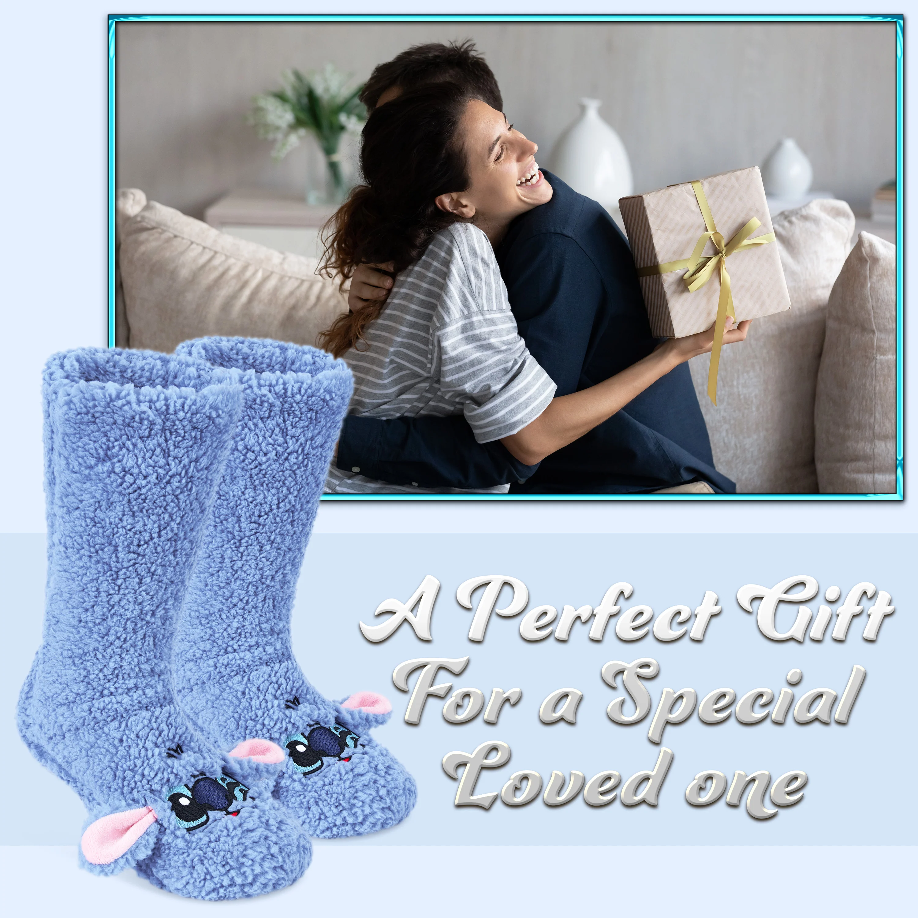 Disney Slipper Socks for Women and Teenagers Fleece Non Slip One Size - Image 2