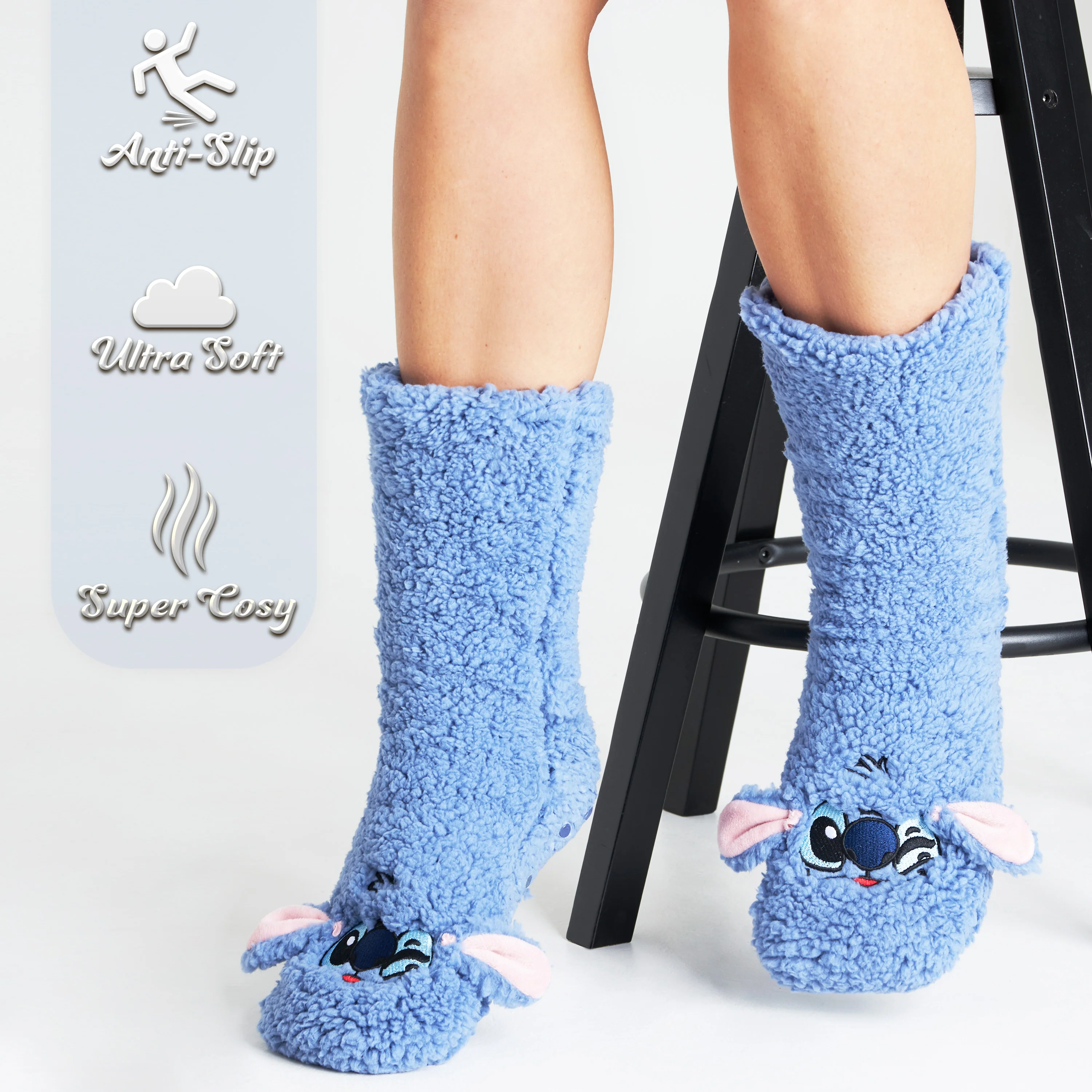 Disney Slipper Socks for Women and Teenagers Fleece Non Slip One Size - Image 3