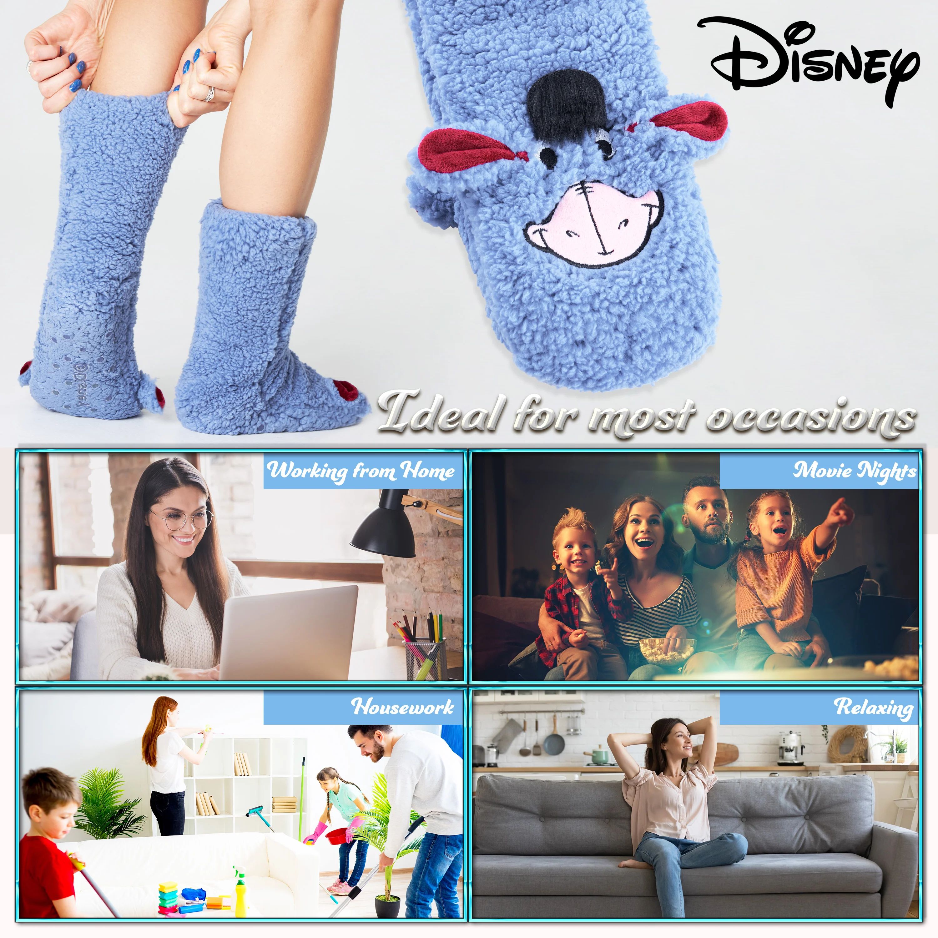 Disney Slipper Socks for Women and Teenagers Fleece Non Slip One Size Stitch Gifts for Women - Image 4