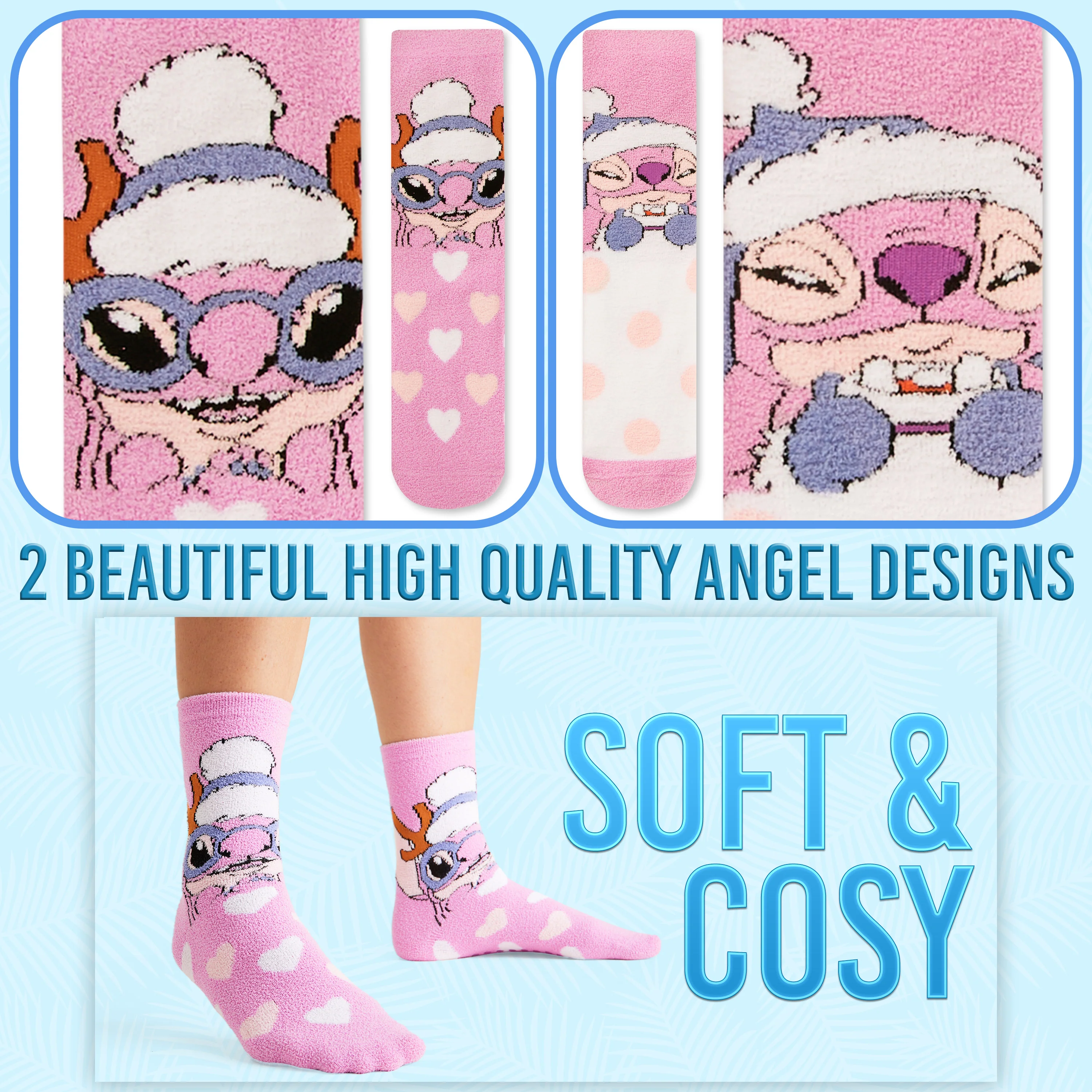 Disney Slippers Socks Women 2 Pack Fluffy Socks Non Slip - Angel - Image 4