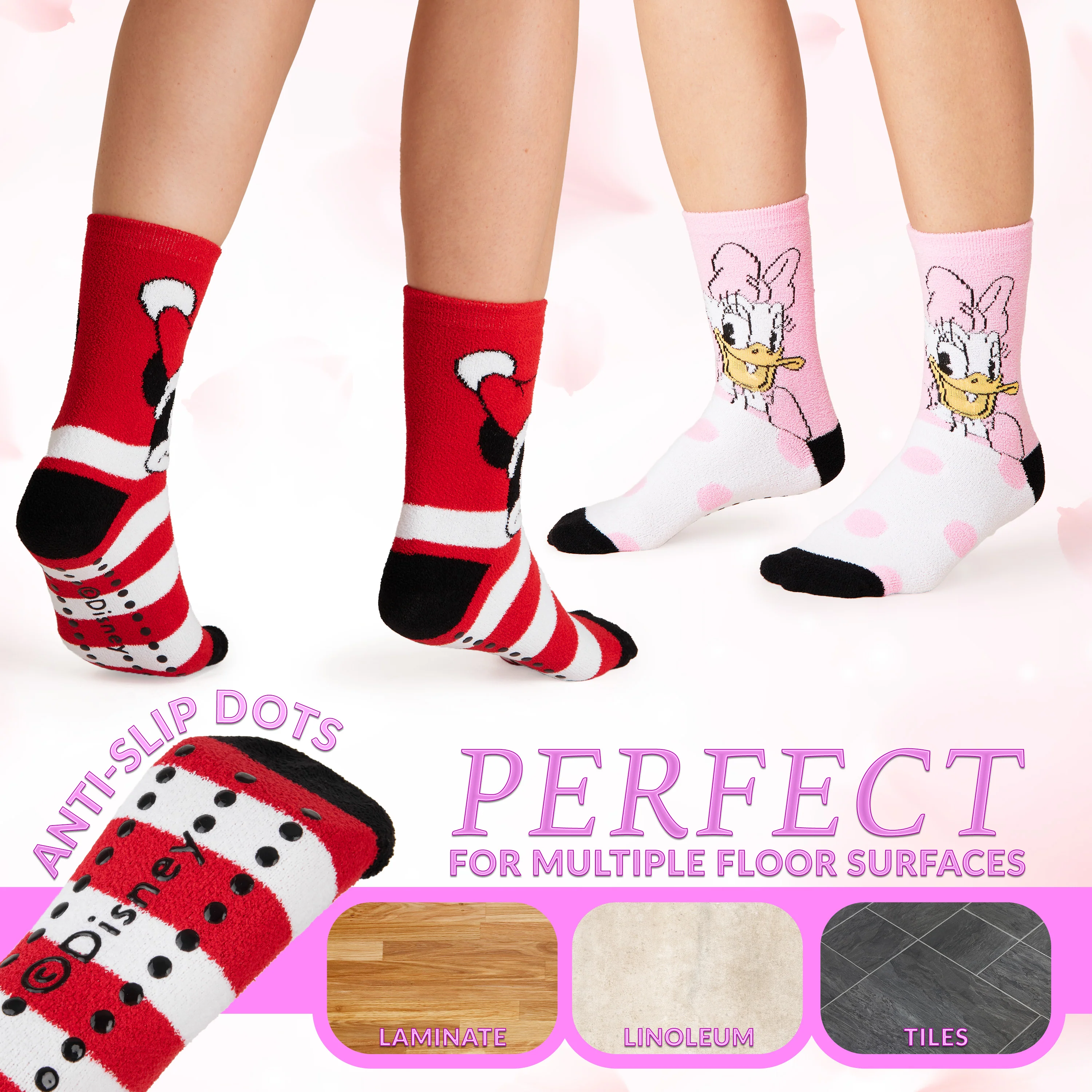 Disney Slippers Socks Women 2 Pack Fluffy Socks Non Slip - Mickey & Daisy - Image 3