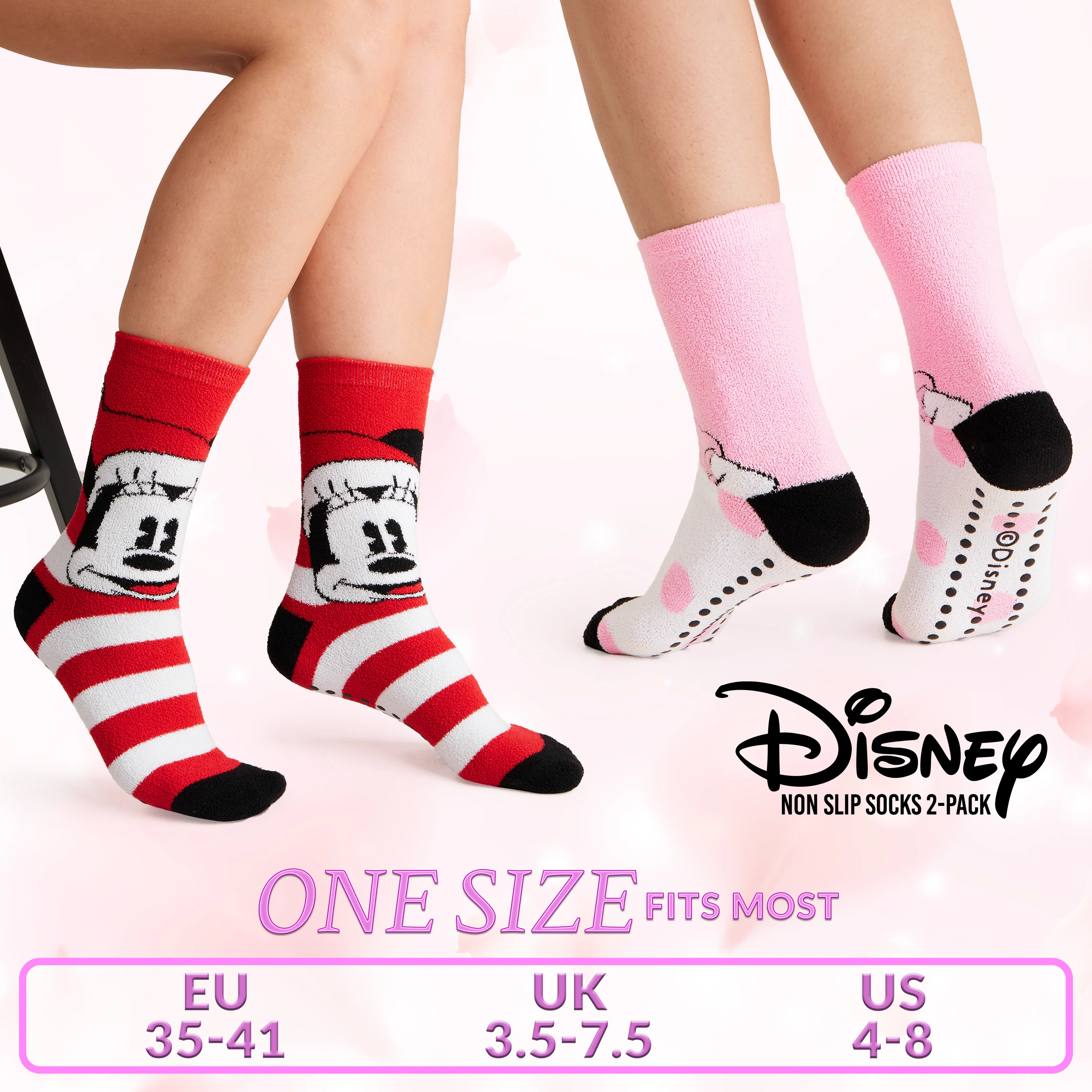Disney Slippers Socks Women 2 Pack Fluffy Socks Non Slip - Mickey & Daisy - Image 6