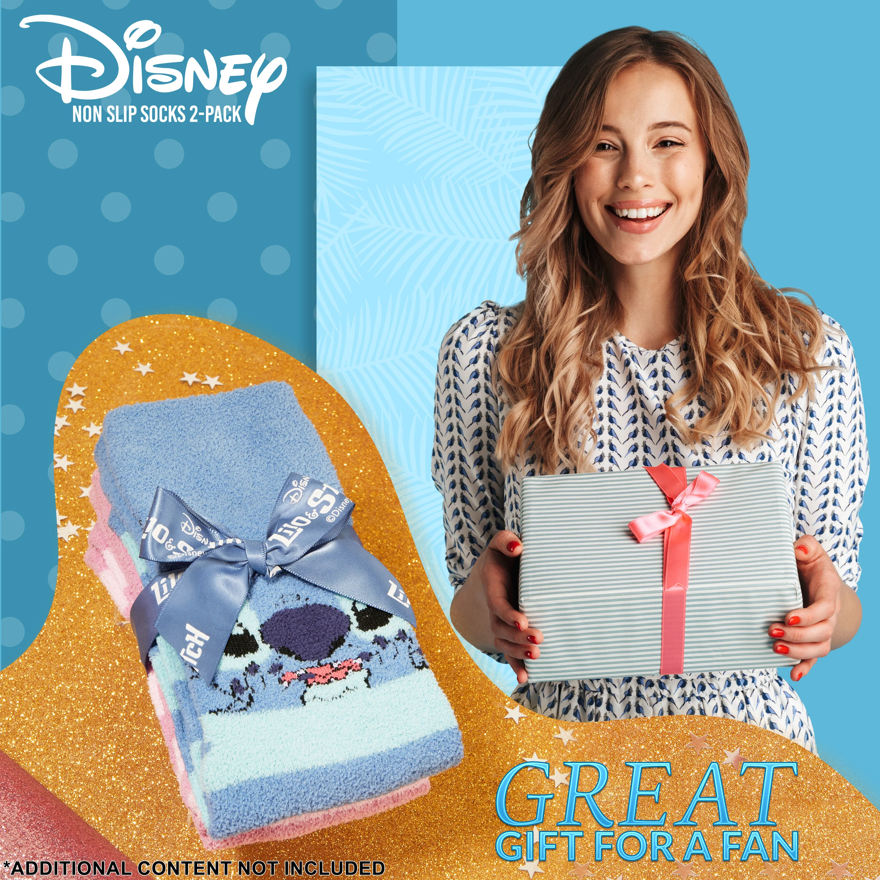 Disney Slippers Socks Women 2 Pack Fluffy Socks Non Slip - Stitch & Angel - Image 2