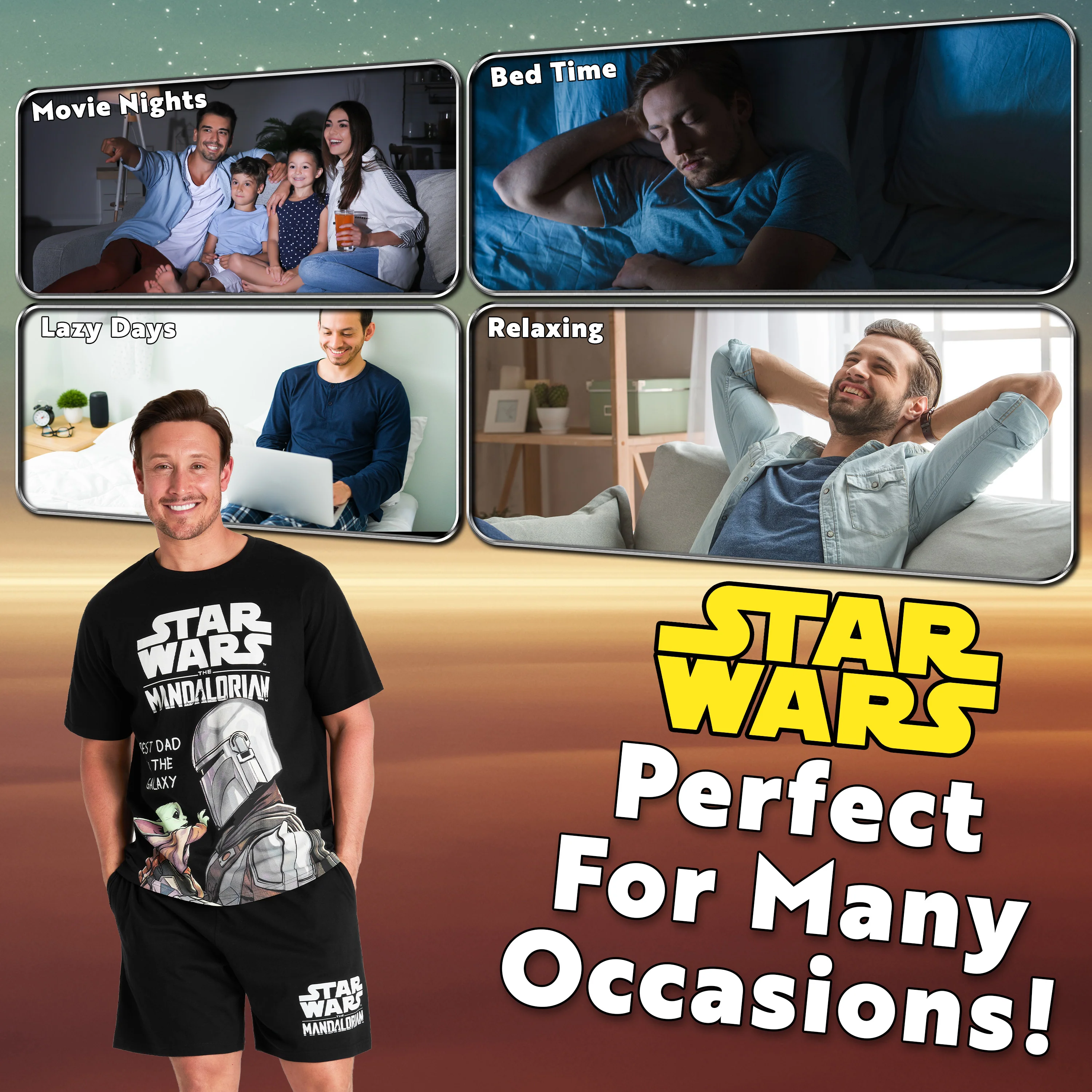 Disney Star Wars Mens Short Pyjamas Set, Dad Loungewear - Baby Yoda - Image 4