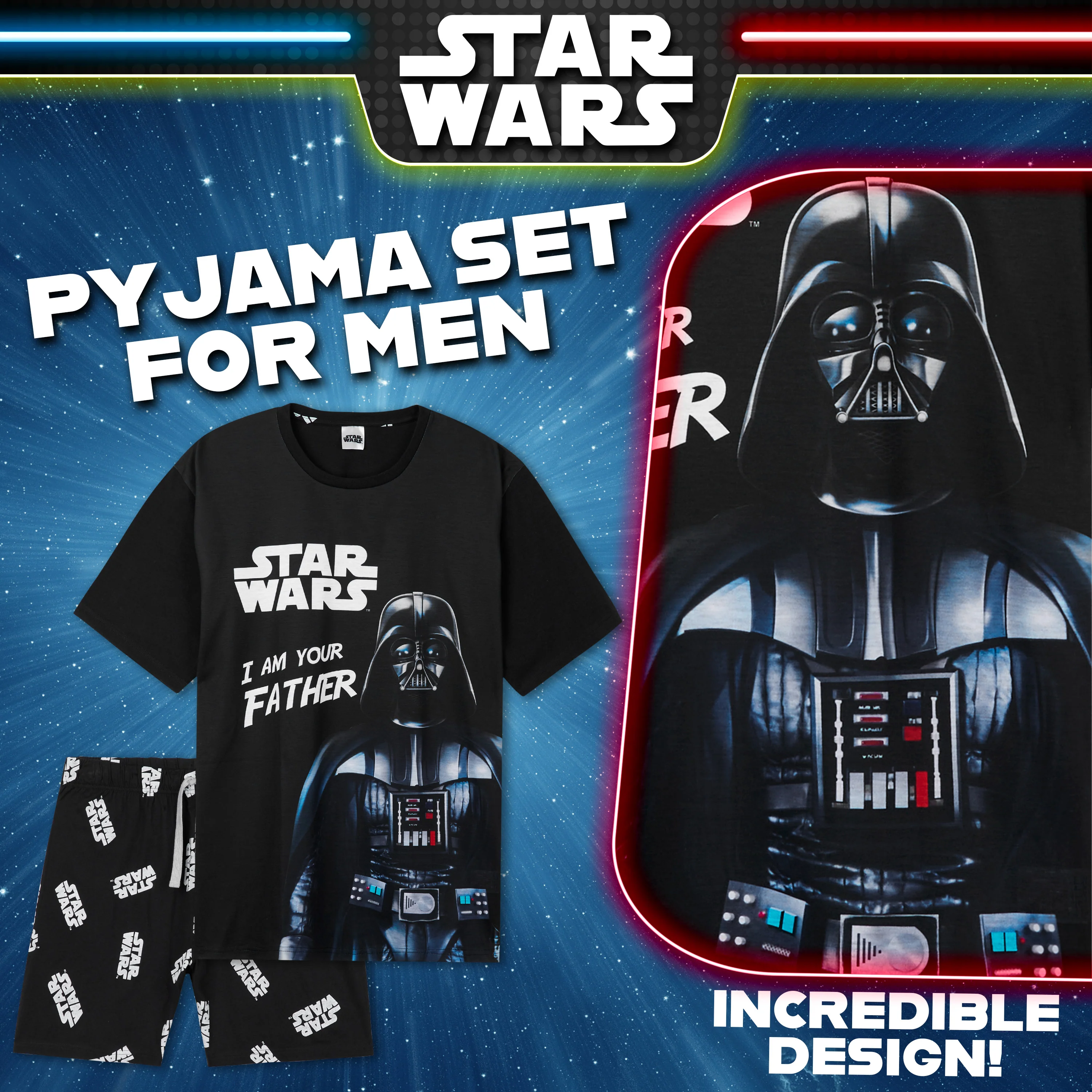 Disney Star Wars Mens Short Pyjamas Set, Dad Loungewear - Darth Vader - Image 3
