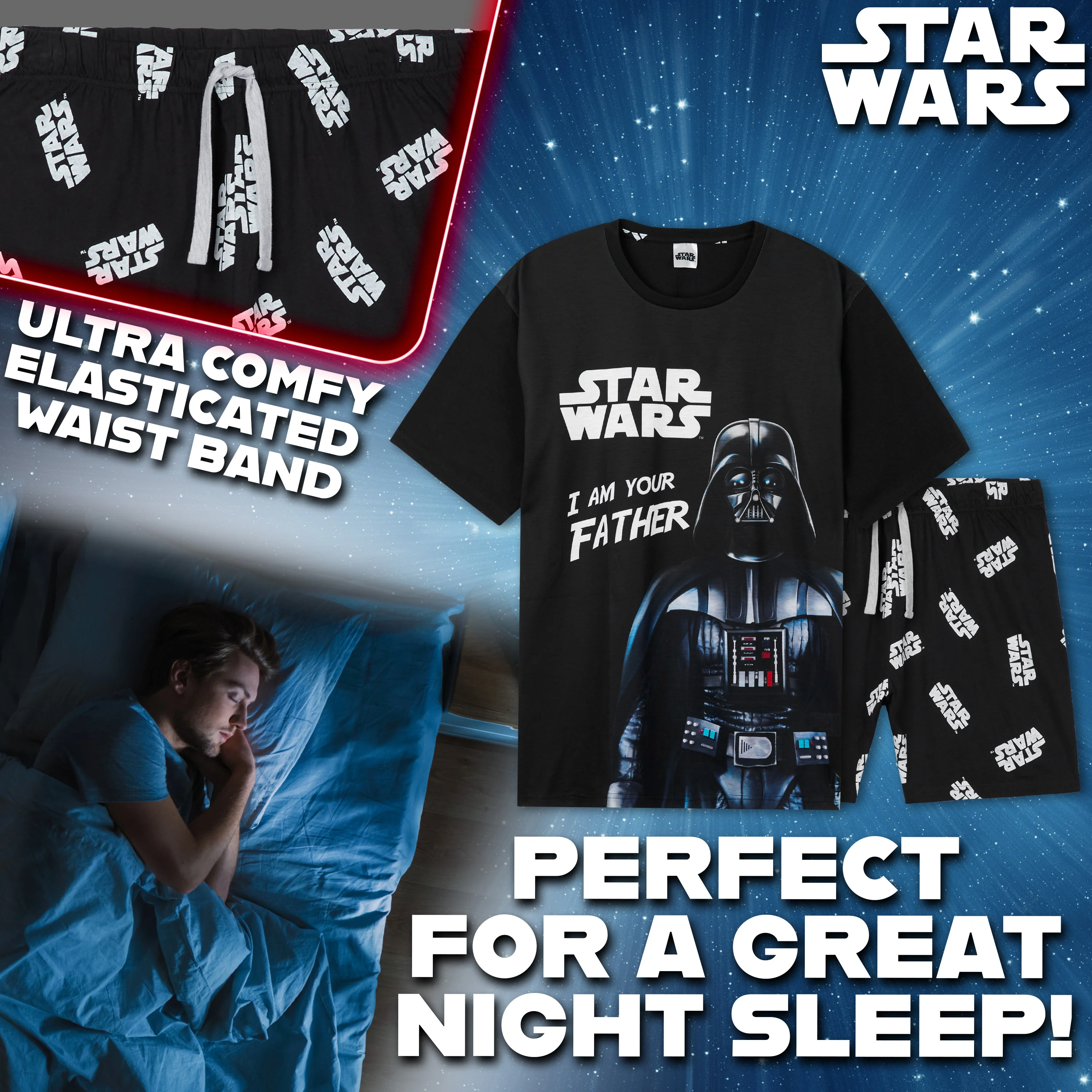Disney Star Wars Mens Short Pyjamas Set, Dad Loungewear - Darth Vader - Image 4