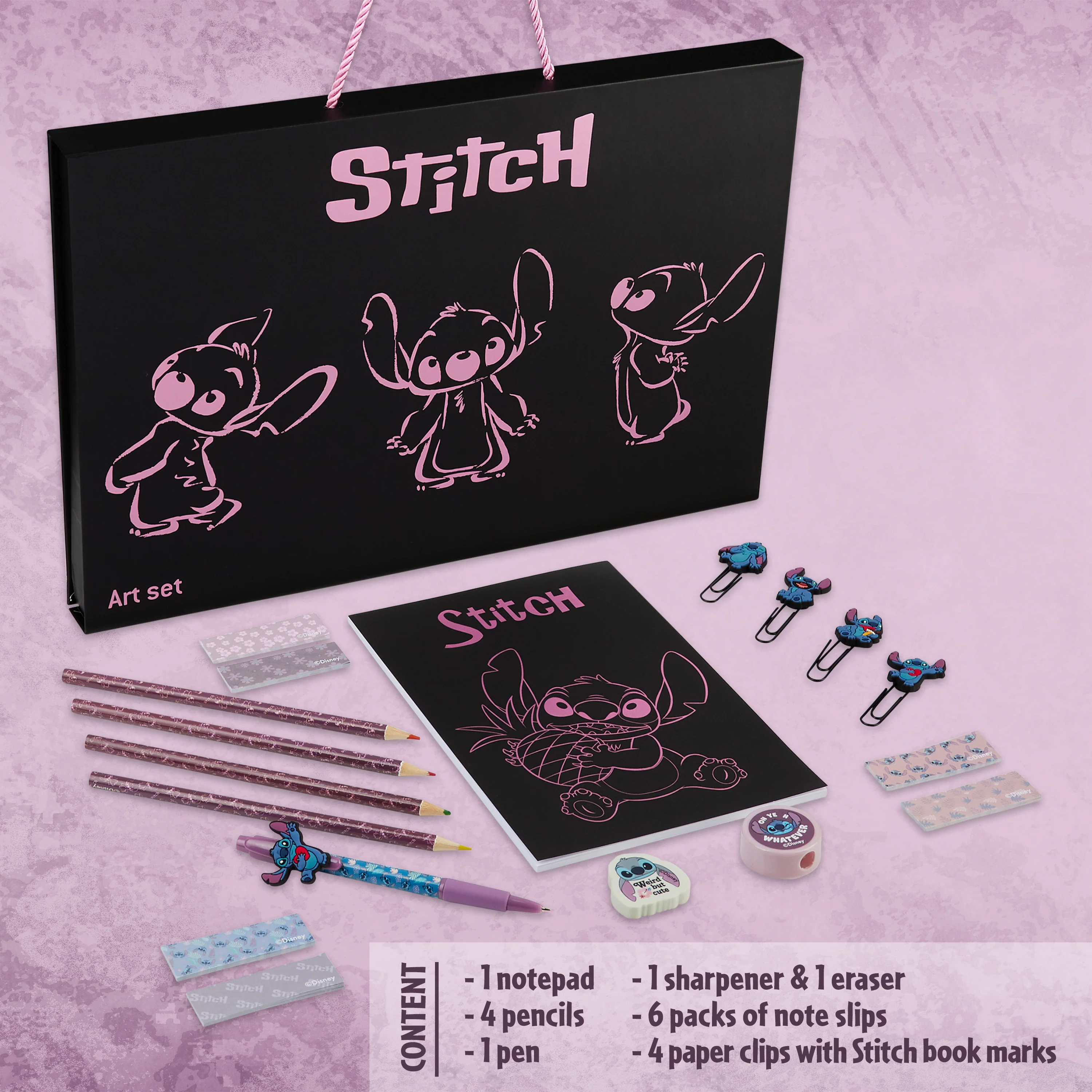 Disney Stitch Stationery Supplies Set Notebook Pencil Case & Ballpoint Pens or Notepad Colouring Pencils & Accessories for School Office (Black) - Image 5