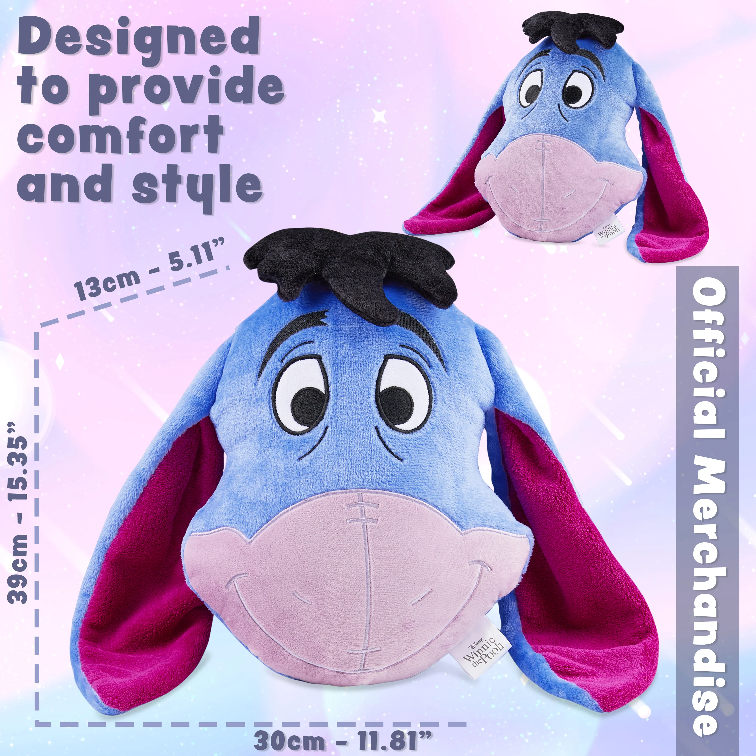 Disney Stitch 3D Plush Pillow Cushion for Sofa or Bed, Cute Kids Cuddle Cushion Soft Plushie Bedroom Accessories, Stitch Gifts for Kids (Blue Eeyore, L39 x W30) - Image 3