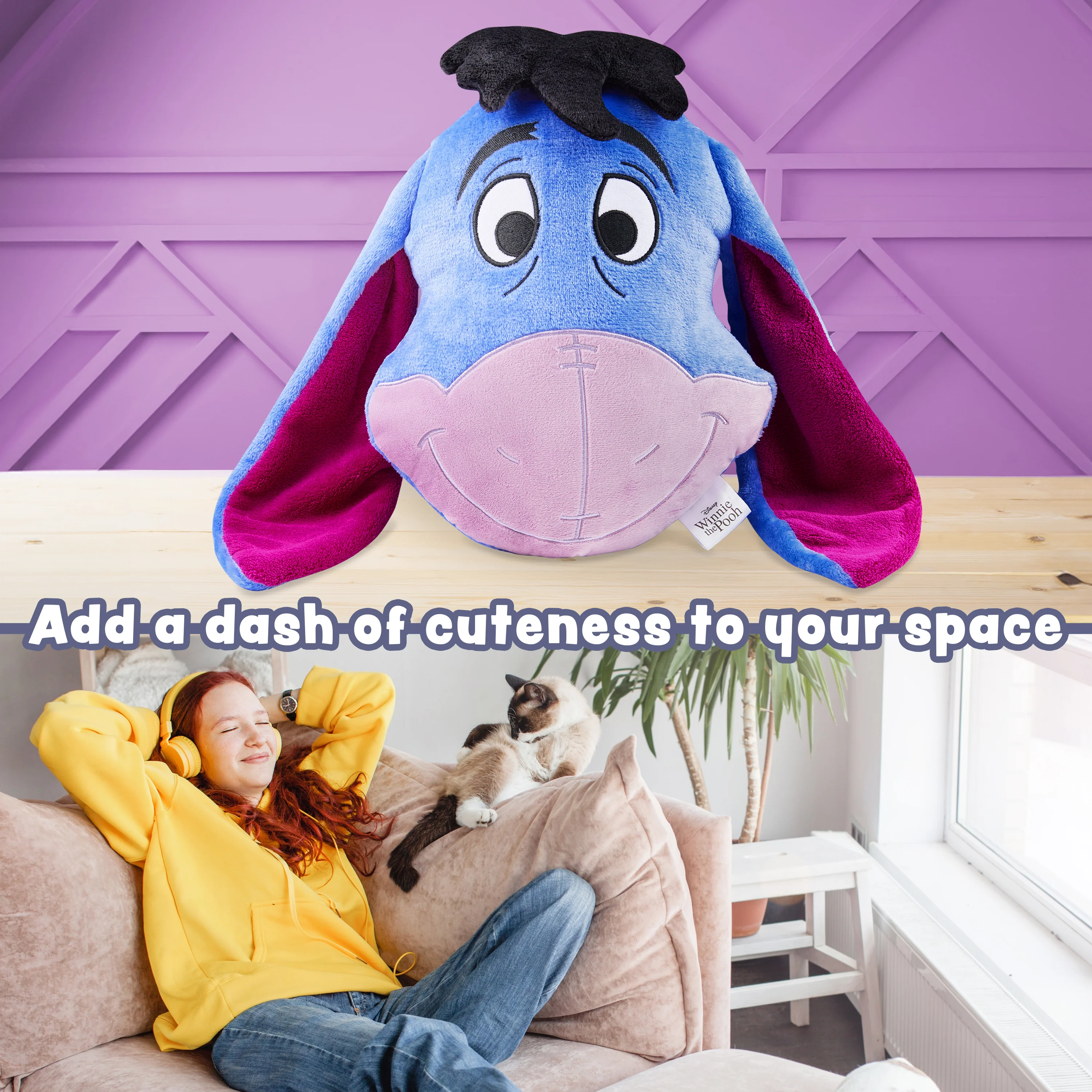 Disney Stitch 3D Plush Pillow Cushion for Sofa or Bed, Cute Kids Cuddle Cushion Soft Plushie Bedroom Accessories, Stitch Gifts for Kids (Blue Eeyore, L39 x W30) - Image 4
