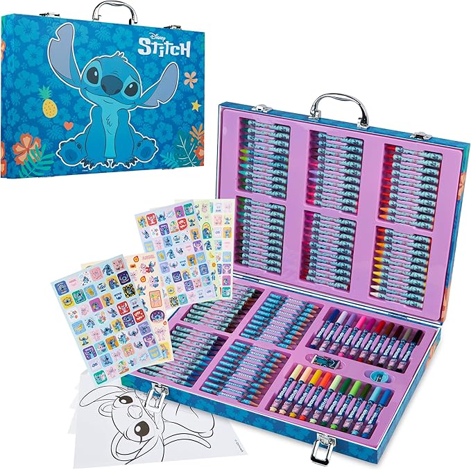 Disney Stitch Art Set for Kids 130+ Pieces Colouring Pencils Colouring Crayons Art Supplies