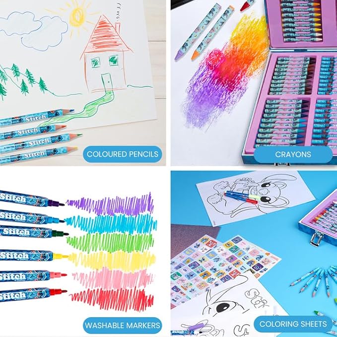 Disney Stitch Art Set for Kids 130+ Pieces Colouring Pencils Colouring Crayons Art Supplies - Image 6