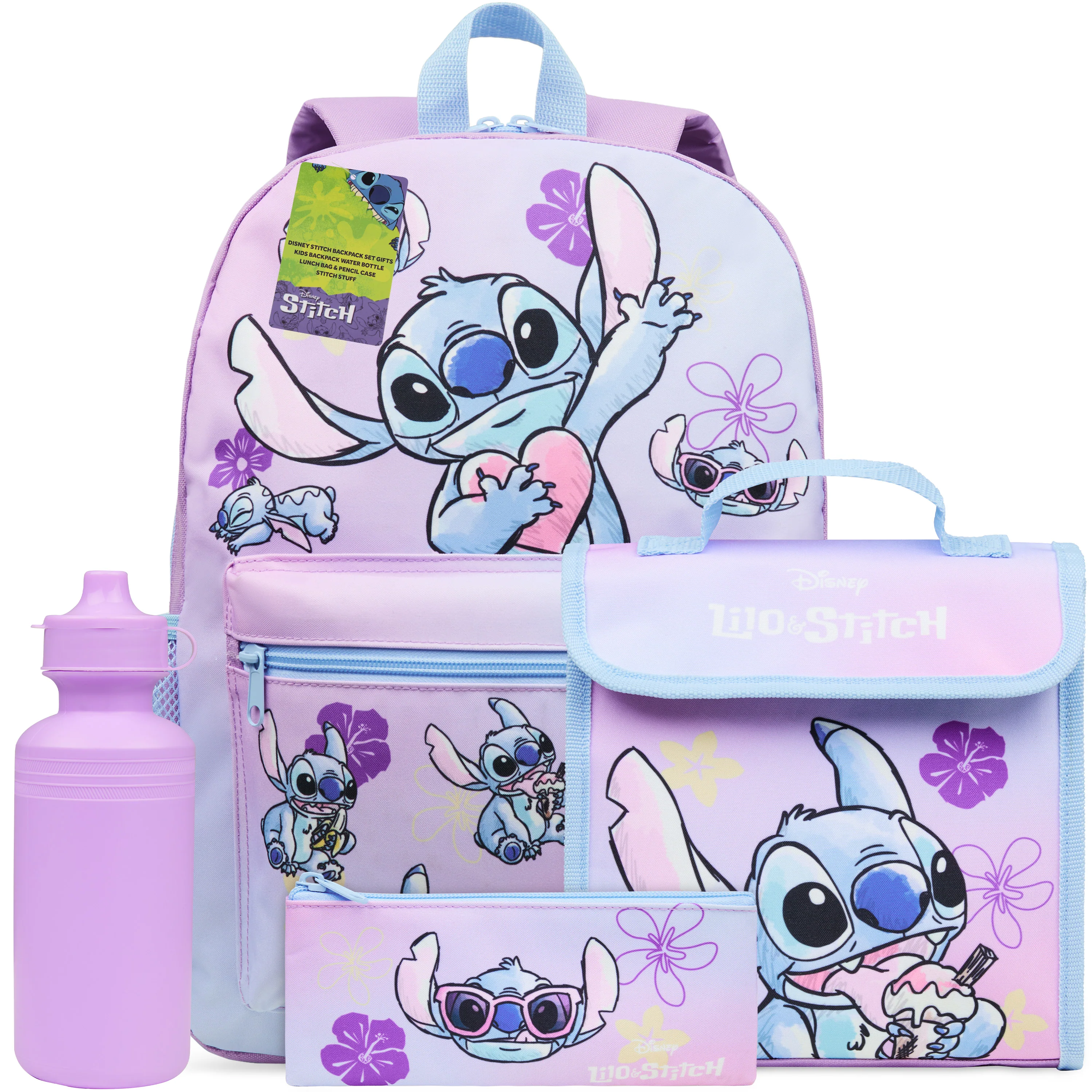 Disney Stitch Backpack Set 4 Pcs with Water Bottle Pencil Case Lunch Bag School Bag School Supplies Travel Stitch Gifts