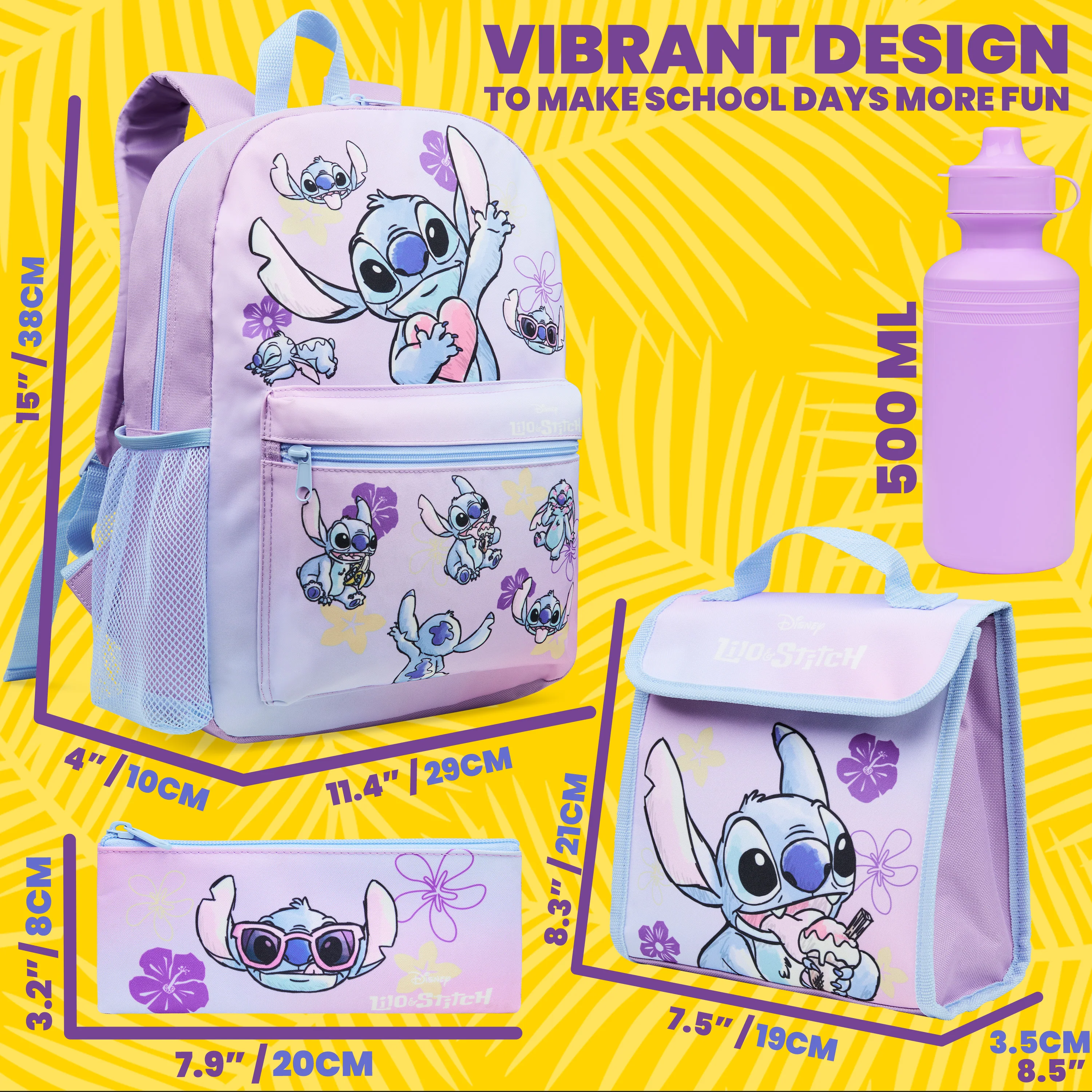 Disney Stitch Backpack Set 4 Pcs with Water Bottle Pencil Case Lunch Bag School Bag School Supplies Travel Stitch Gifts - Image 2