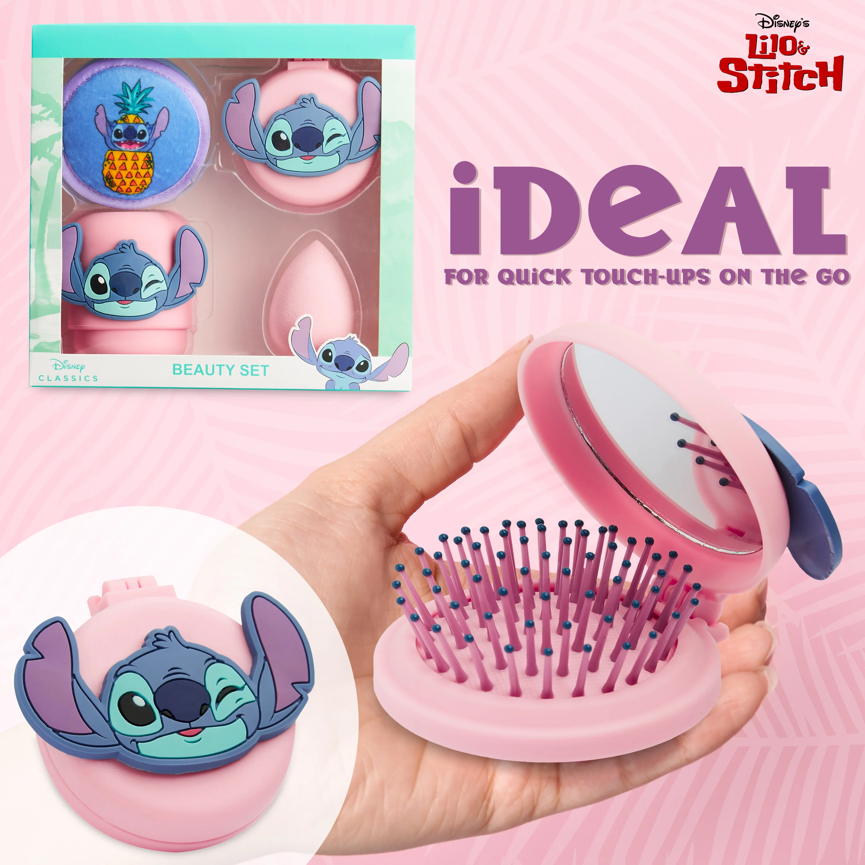 Disney Stitch Beauty Accessories Set with Beauty Sponge, Reusable Makeup Remover Pads & Travel Hairbrush - Stitch Gifts - Image 3