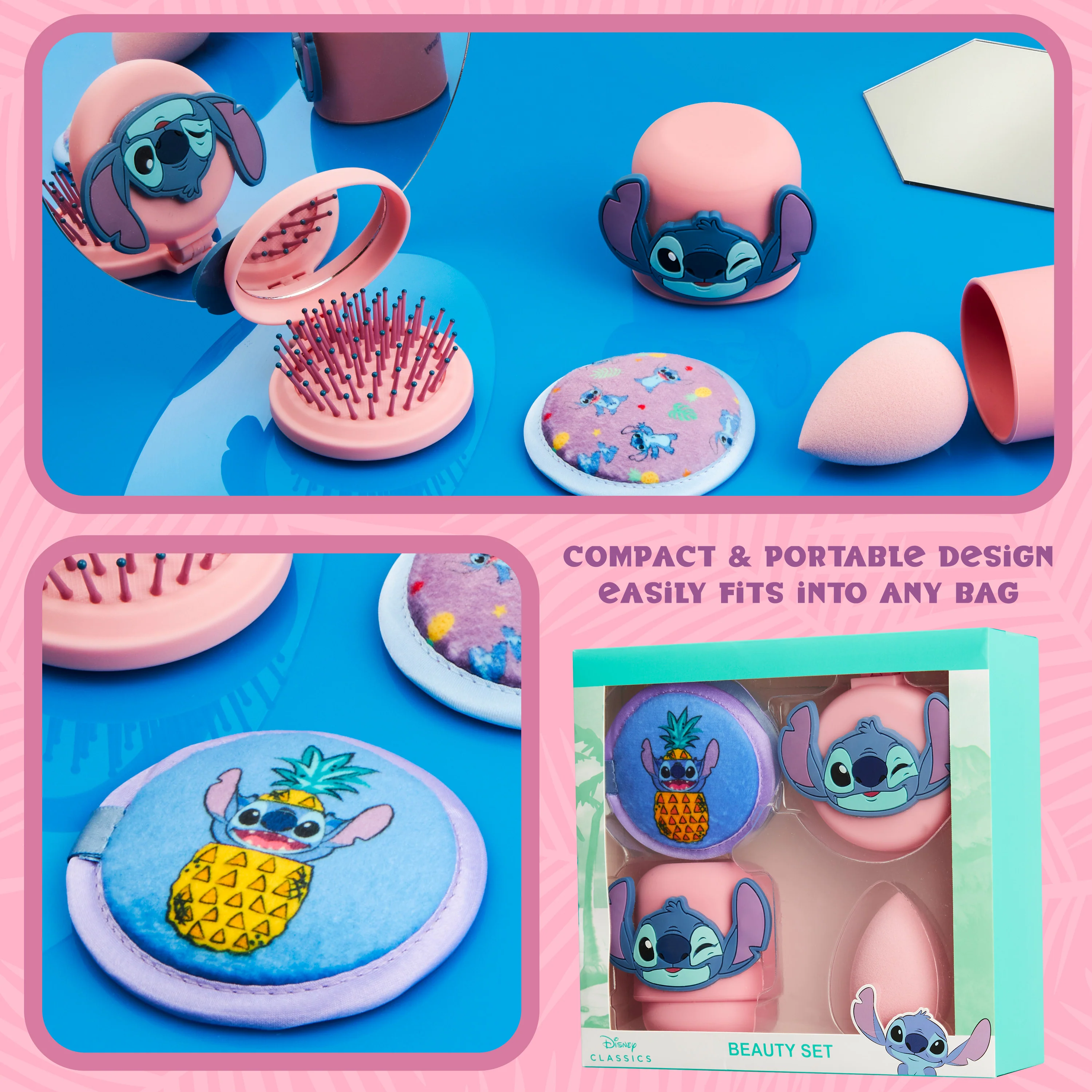 Disney Stitch Beauty Accessories Set with Beauty Sponge, Reusable Makeup Remover Pads & Travel Hairbrush - Stitch Gifts - Image 5