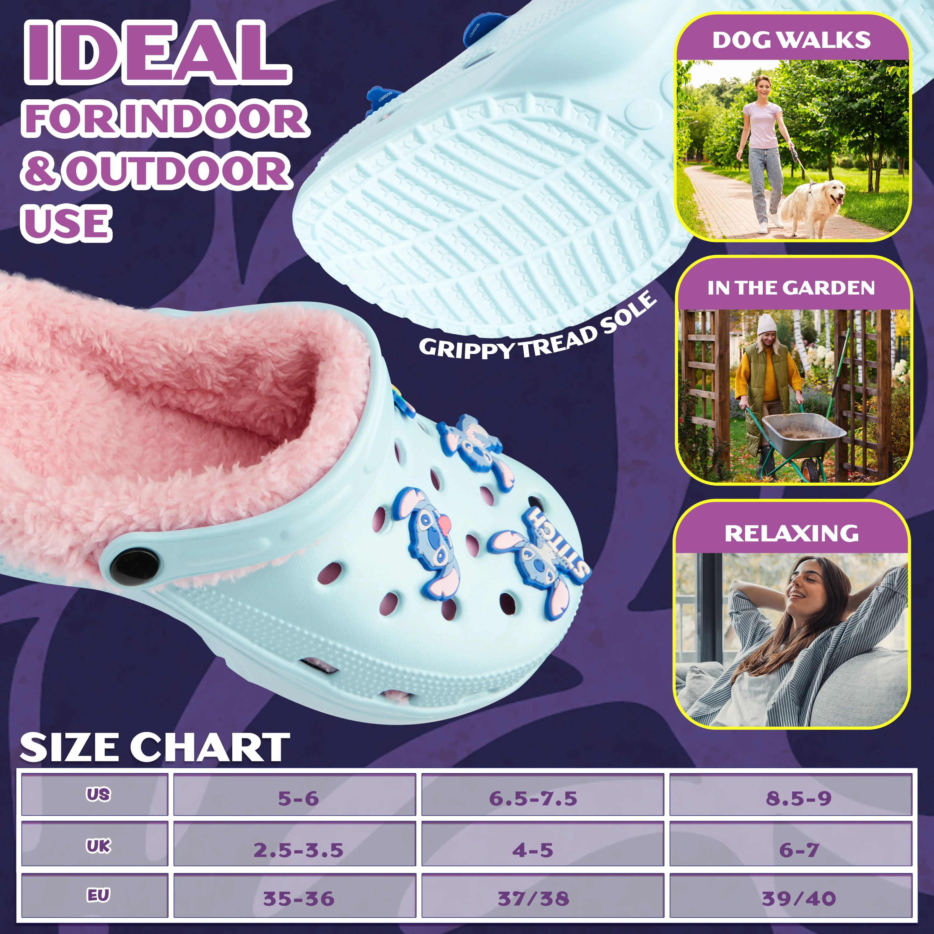 Disney Stitch Clogs for Women Fleece Lining Slip On Garden Shoes Heel Strap with Charms - Image 6