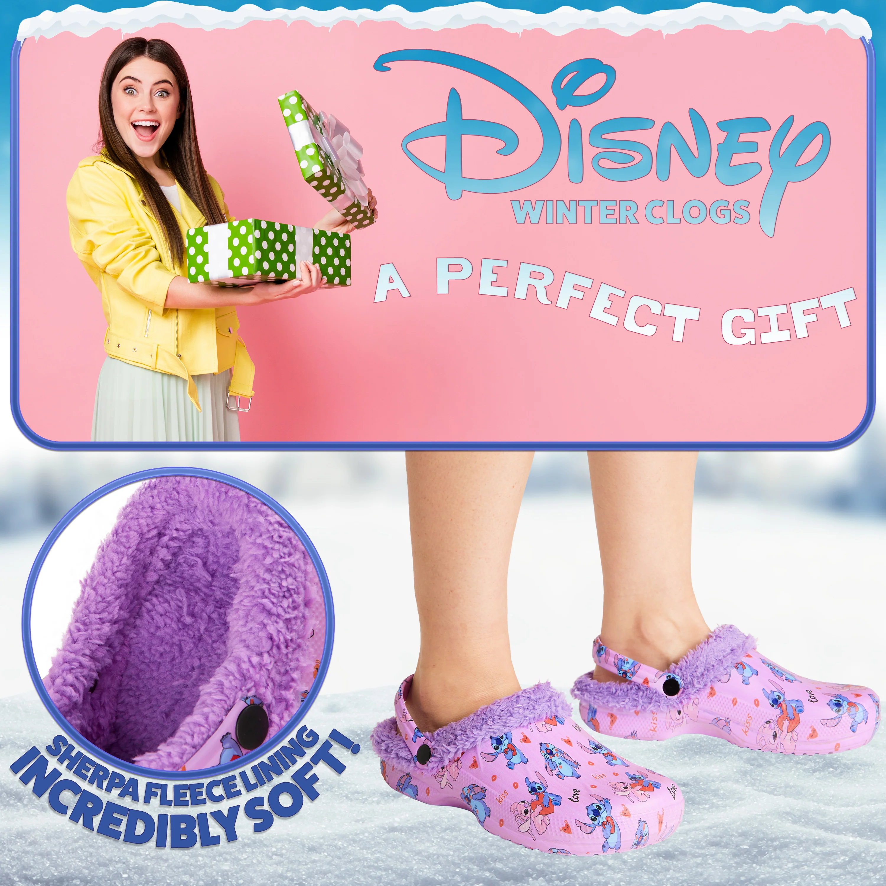 Disney Stitch Clogs Womens Winter Fleece Lining & Removable Charms - Warm Slip On Garden Shoes with Strap - Image 3